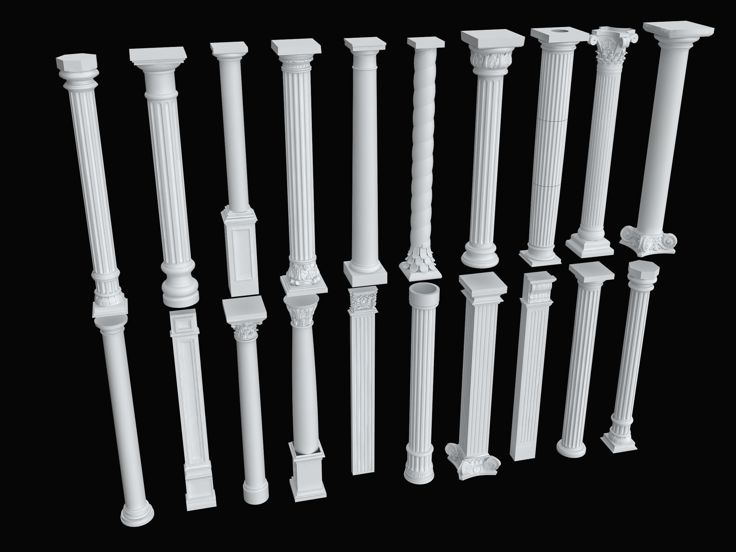Classical Columns pillar decorate Low-poly 3D model_1