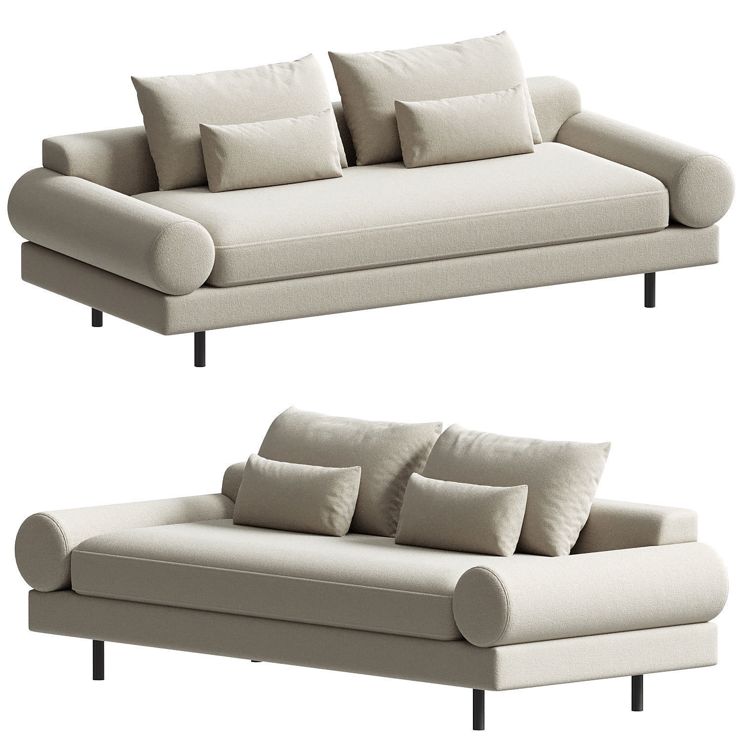 Retro Roll Arm Sofa set 3D model_1