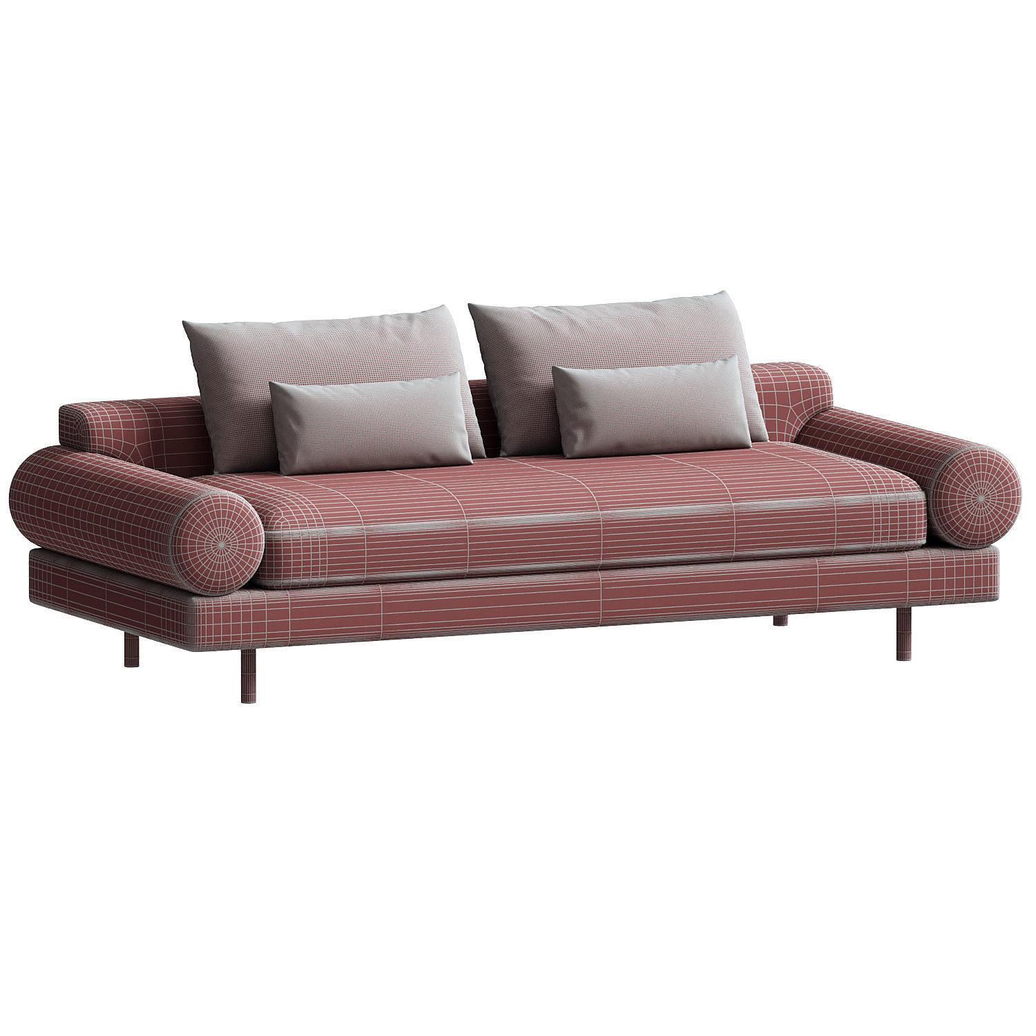 Retro Roll Arm Sofa set 3D model_6