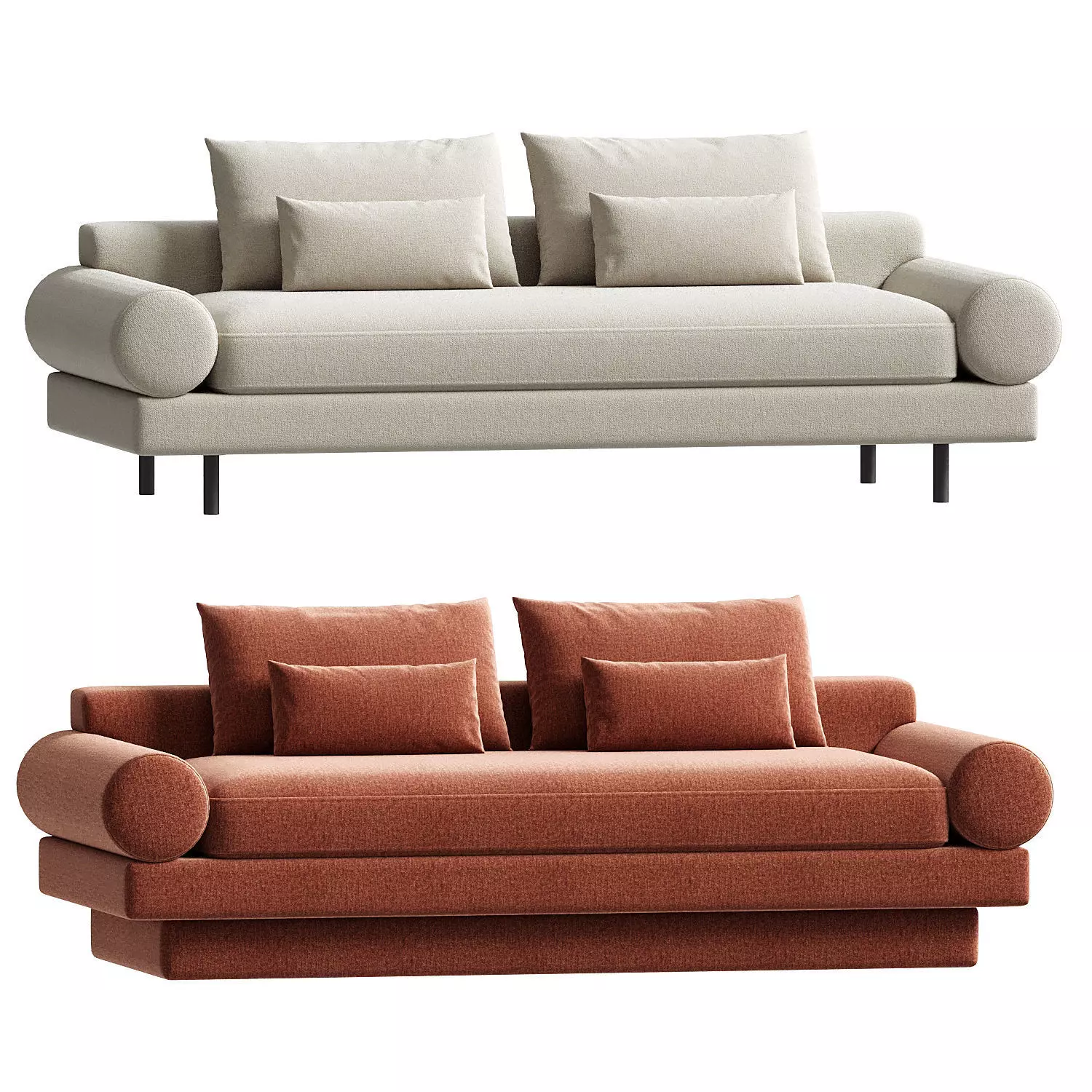 Retro Roll Arm Sofa set 3D model_0