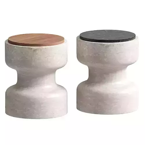 Tivoli Stool in travertine and walnut by Ivan Colominas