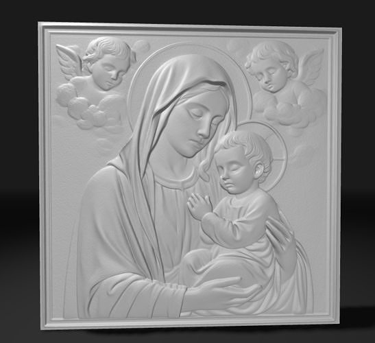  Virgin Mary and Jesus Relief Angels Catholic Christian Relief  3D print model