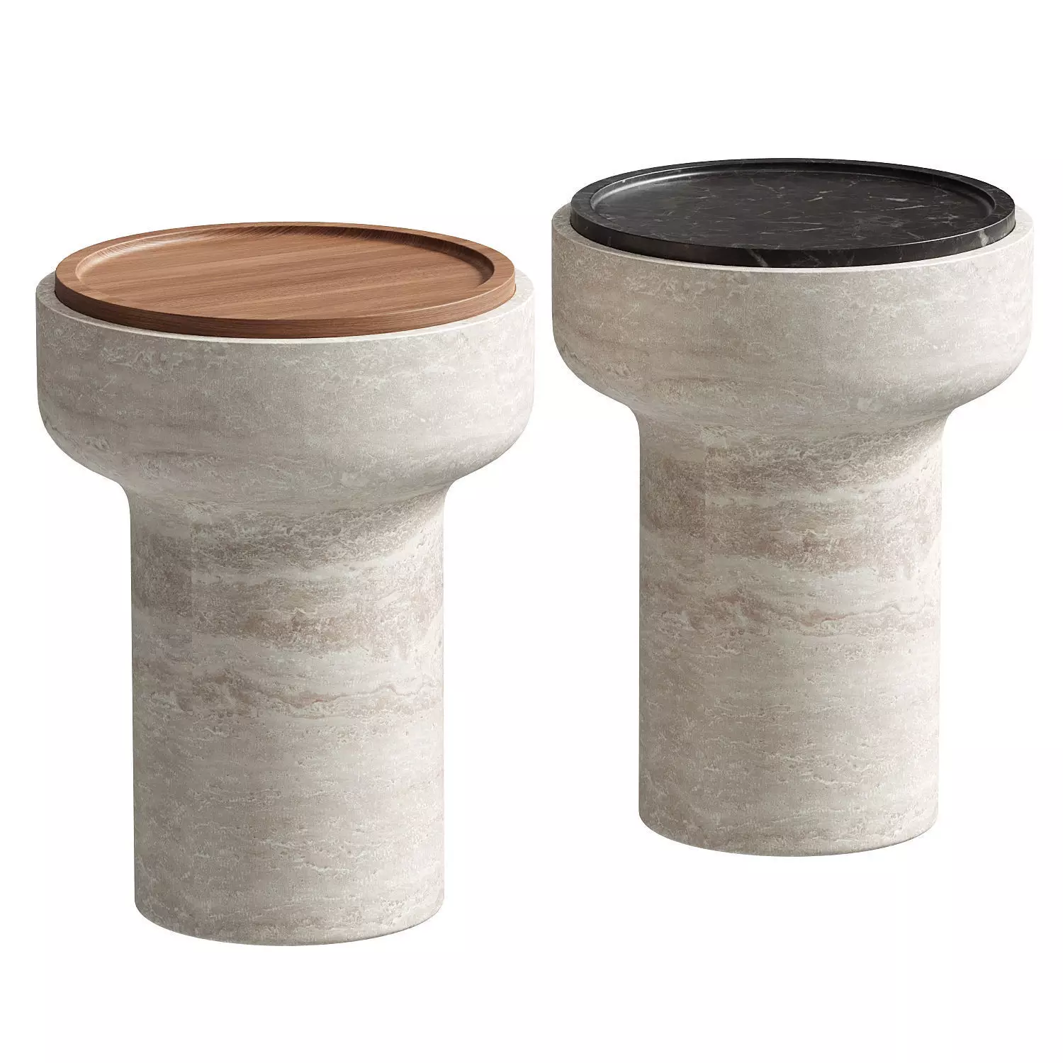 Tivoli Side Table in travertine and walnut by Ivan Colominas 3D model_0