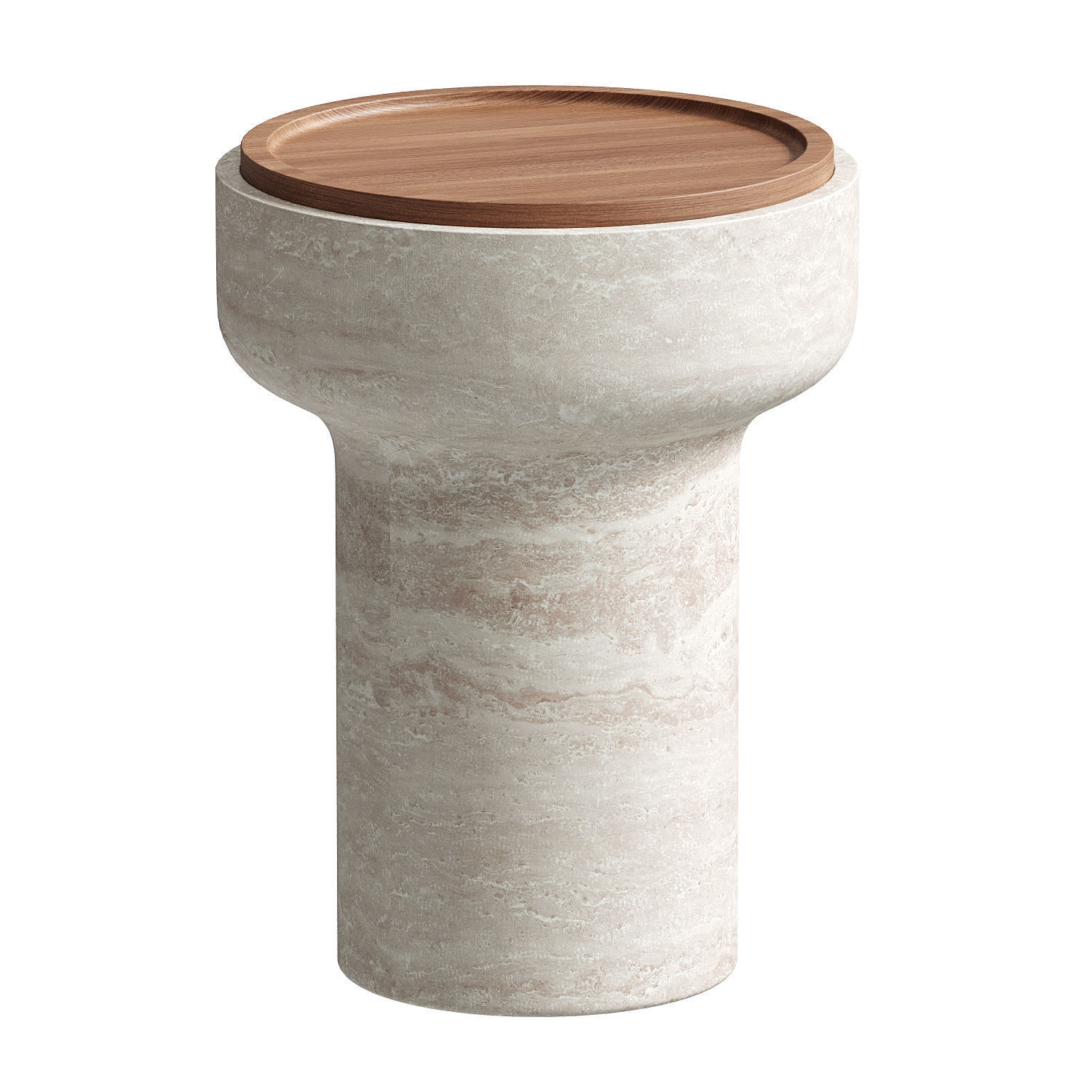 Tivoli Side Table in travertine and walnut by Ivan Colominas 3D model_1