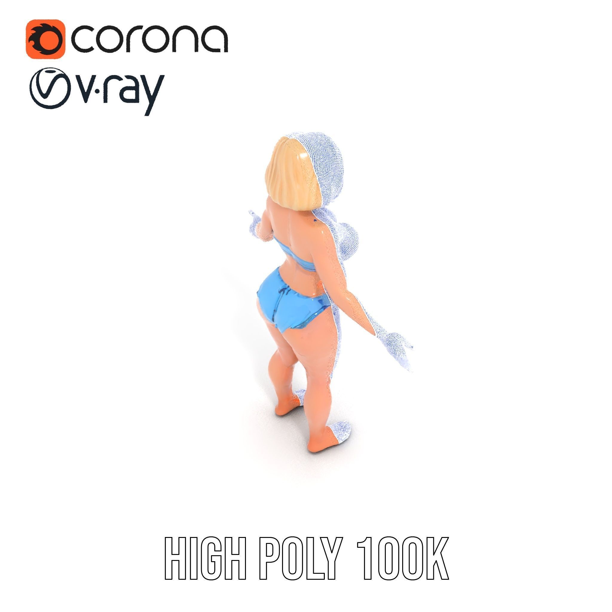 Blonde Female Model in Blue Bikini Rigged and Animated Low-poly 3D model_36