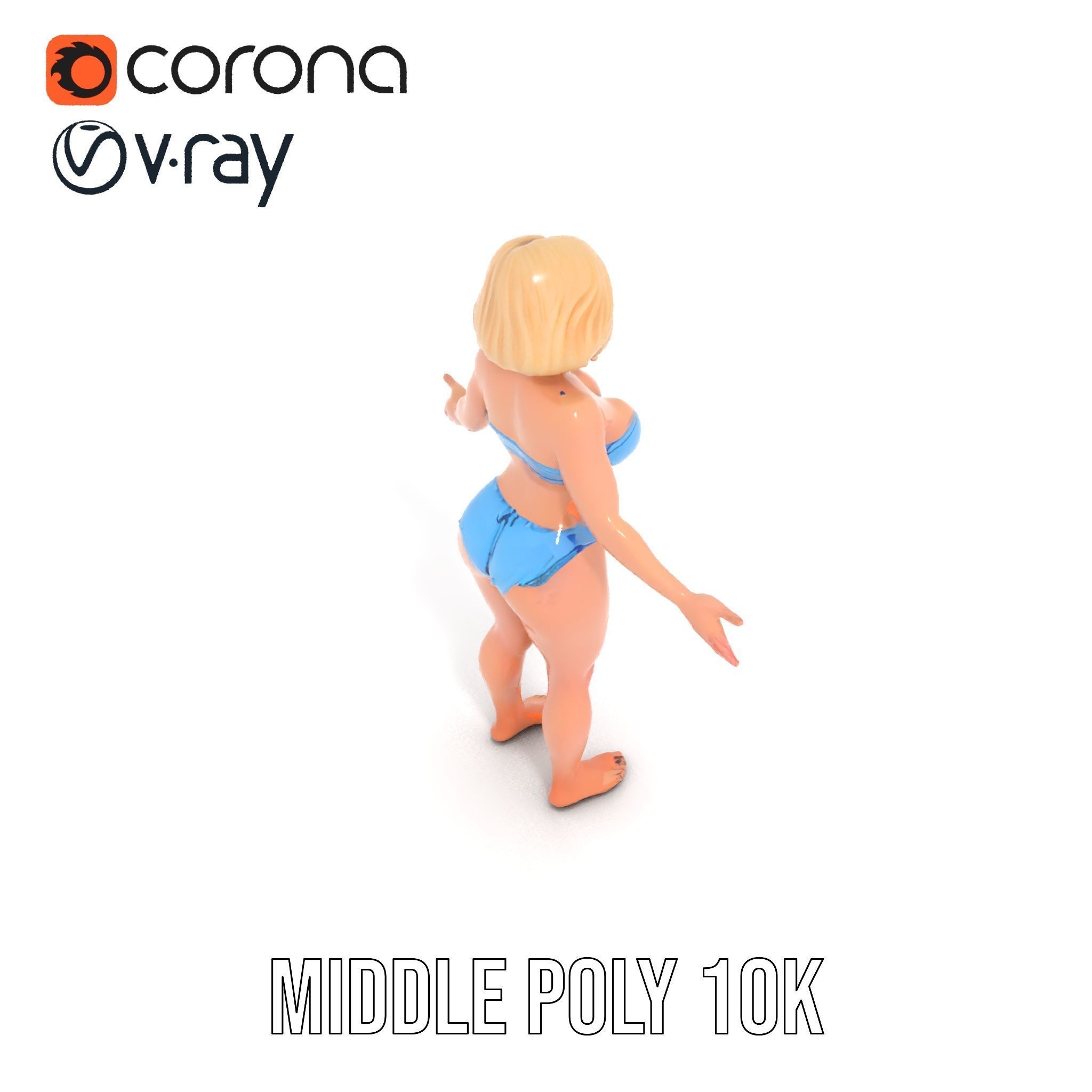 Blonde Female Model in Blue Bikini Rigged and Animated Low-poly 3D model_13