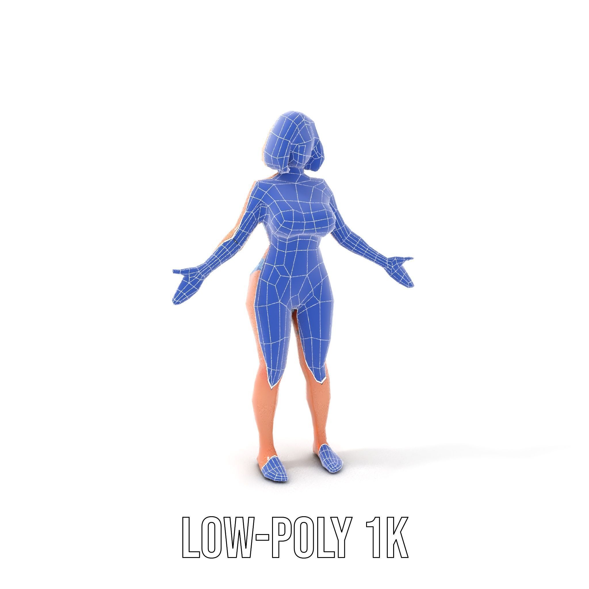 Blonde Female Model in Blue Bikini Rigged and Animated Low-poly 3D model_25