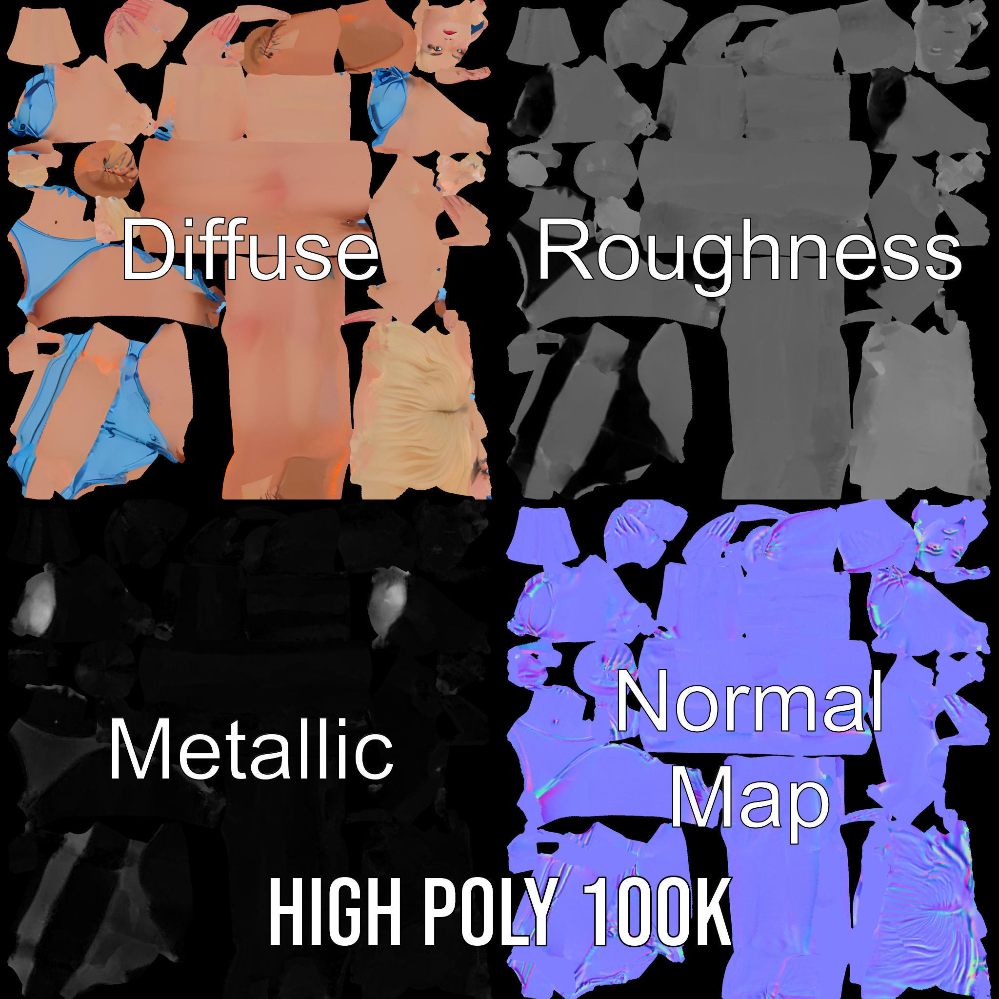 Blonde Female Model in Blue Bikini Rigged and Animated Low-poly 3D model_3