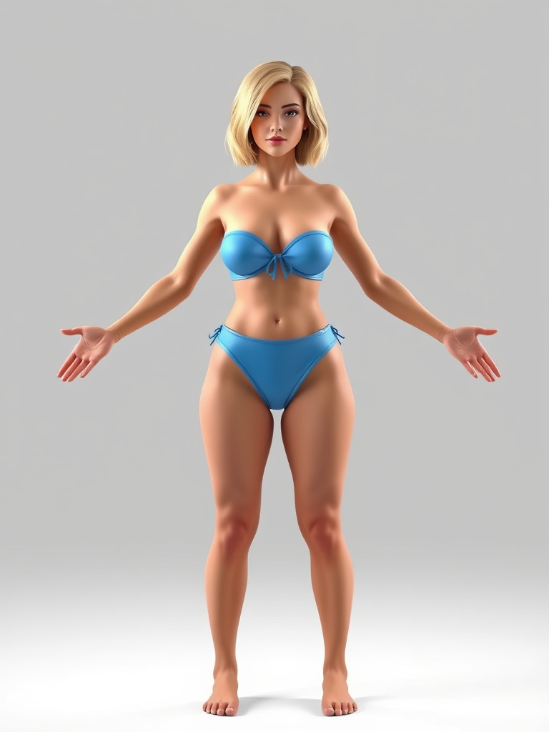 Blonde Female Model in Blue Bikini Rigged and Animated Low-poly 3D model_2