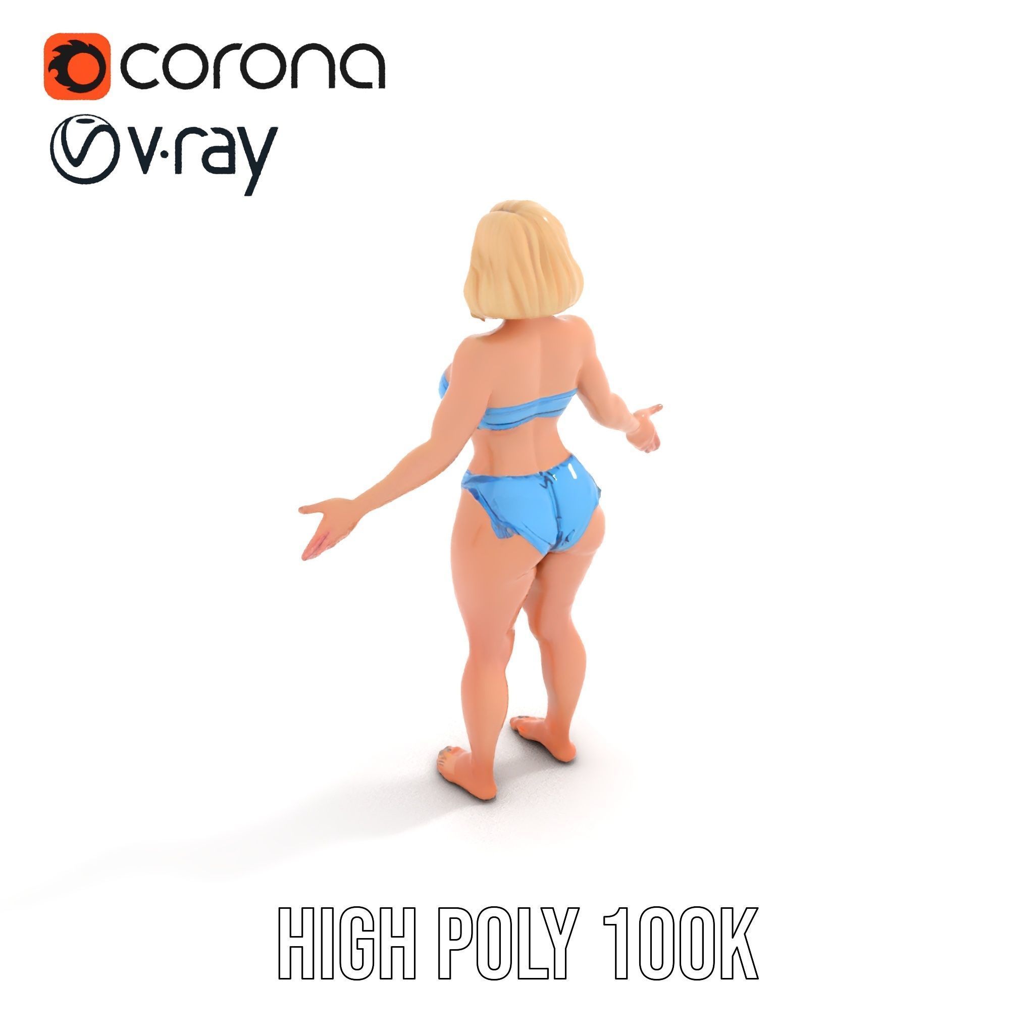 Blonde Female Model in Blue Bikini Rigged and Animated Low-poly 3D model_15