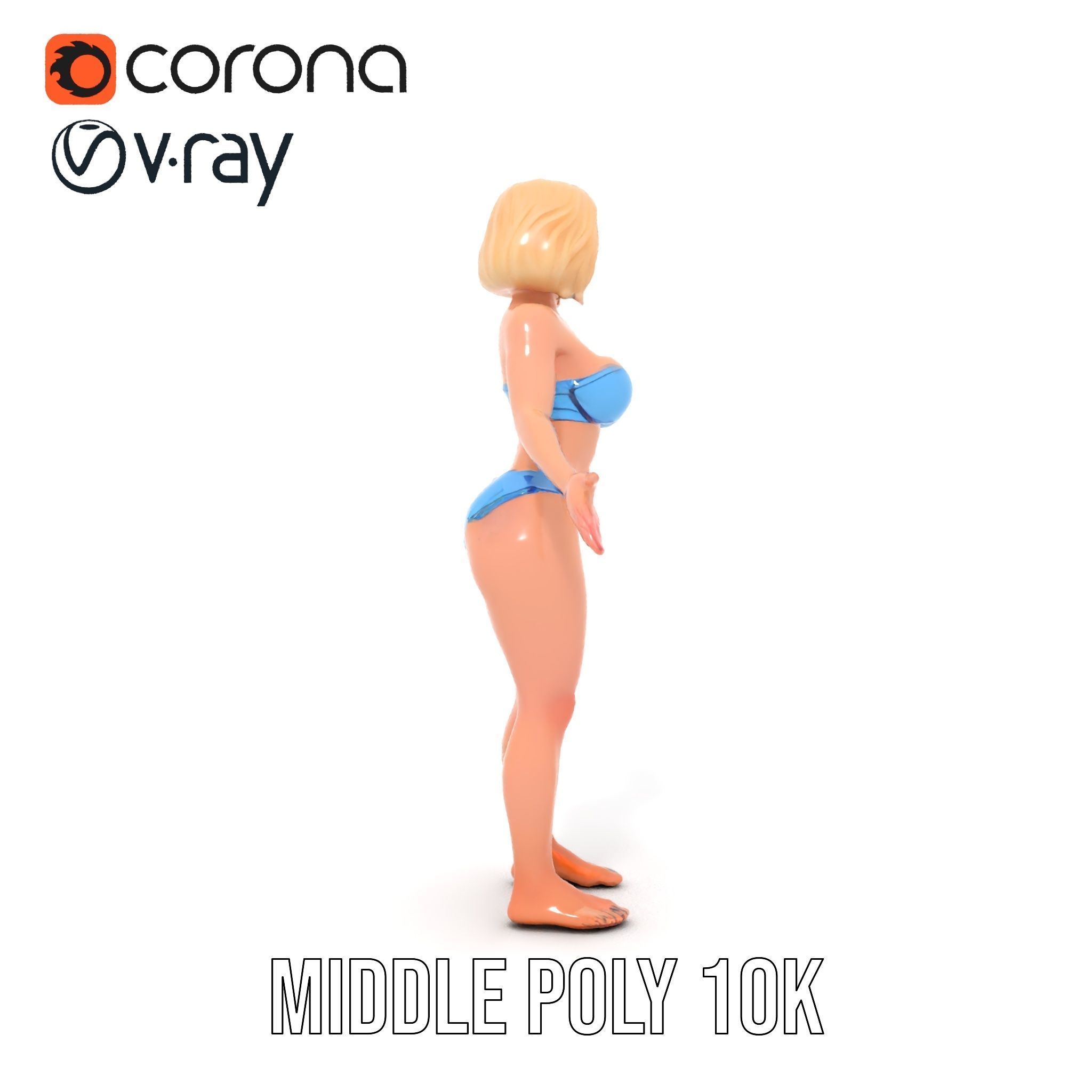 Blonde Female Model in Blue Bikini Rigged and Animated Low-poly 3D model_33