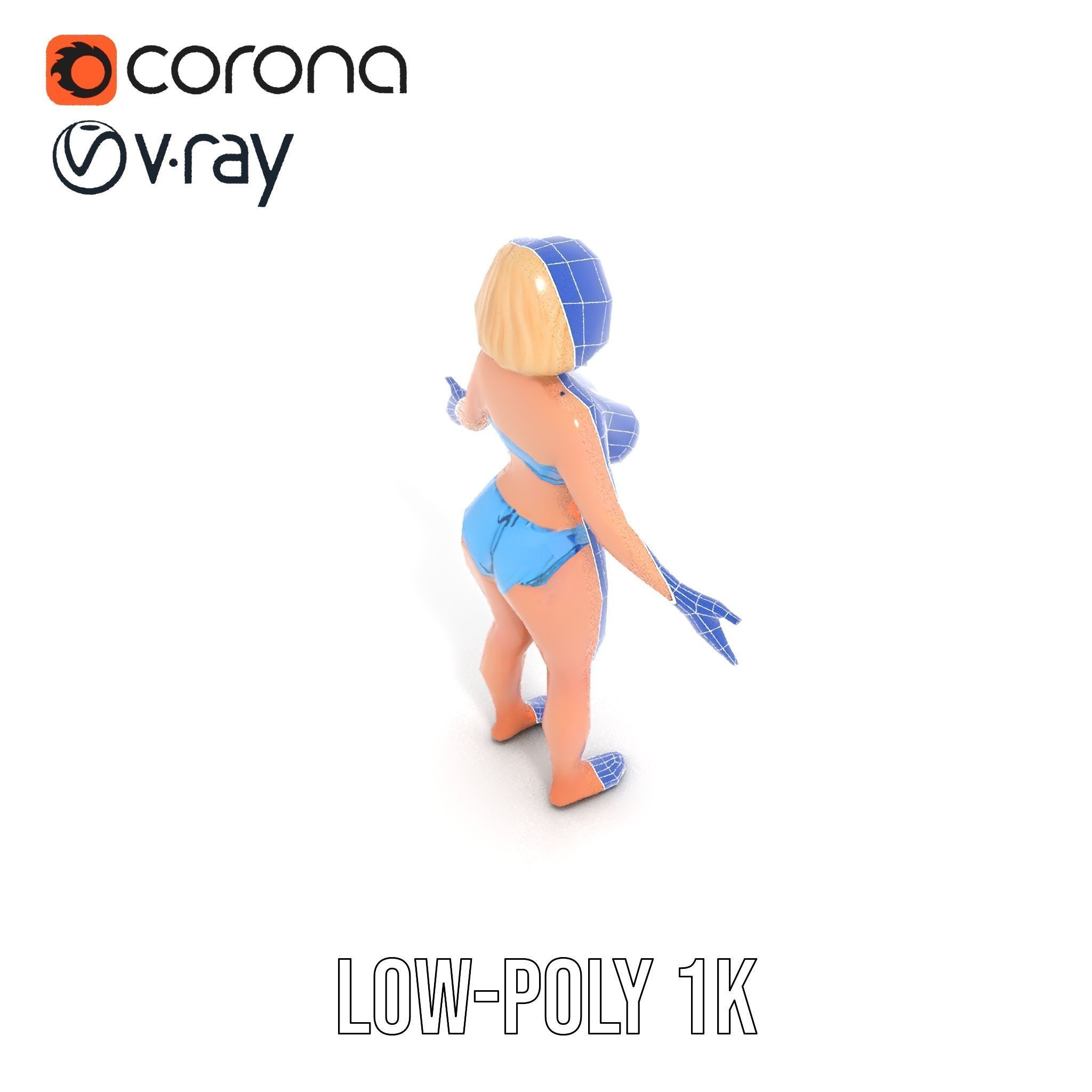 Blonde Female Model in Blue Bikini Rigged and Animated Low-poly 3D model_31