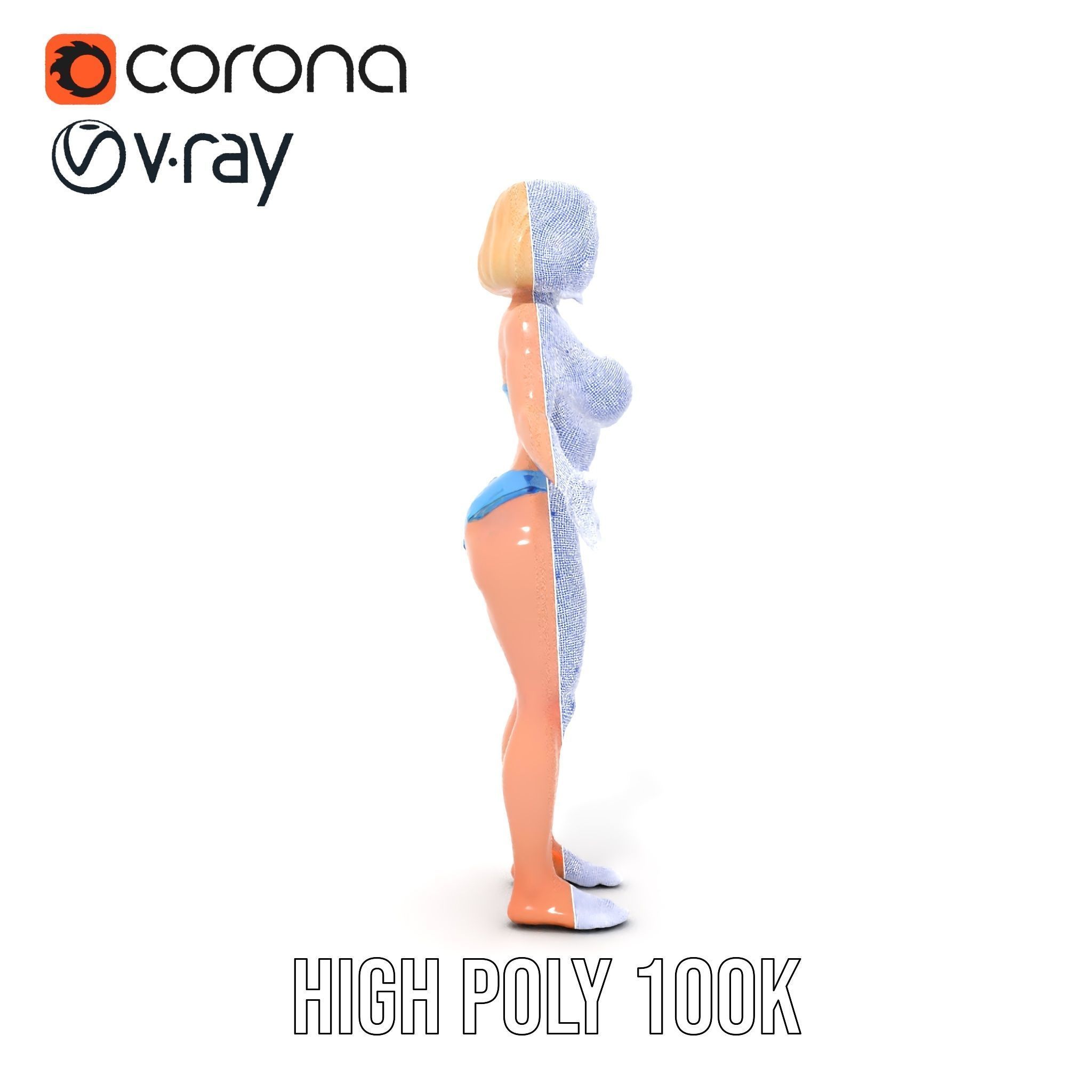 Blonde Female Model in Blue Bikini Rigged and Animated Low-poly 3D model_26