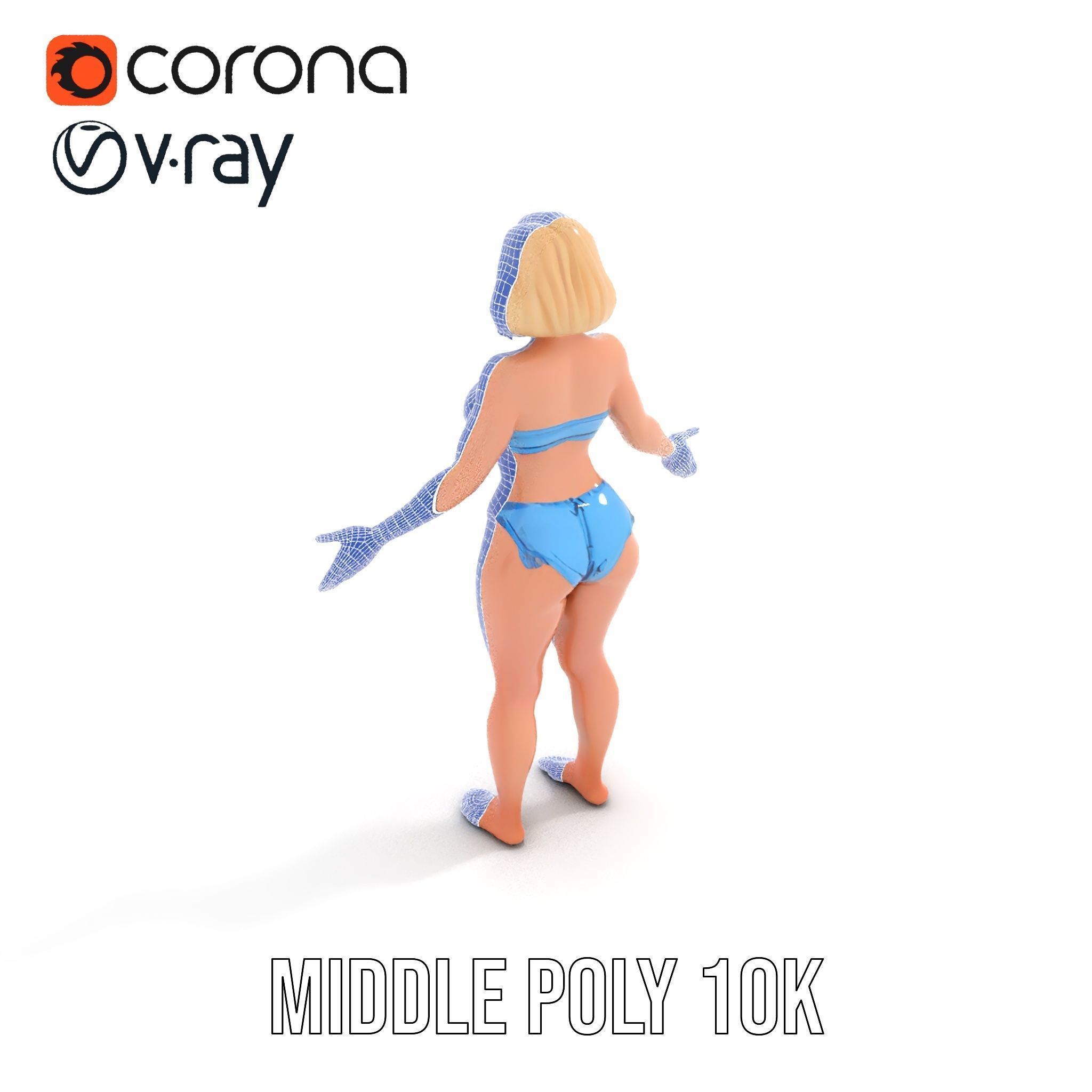 Blonde Female Model in Blue Bikini Rigged and Animated Low-poly 3D model_21