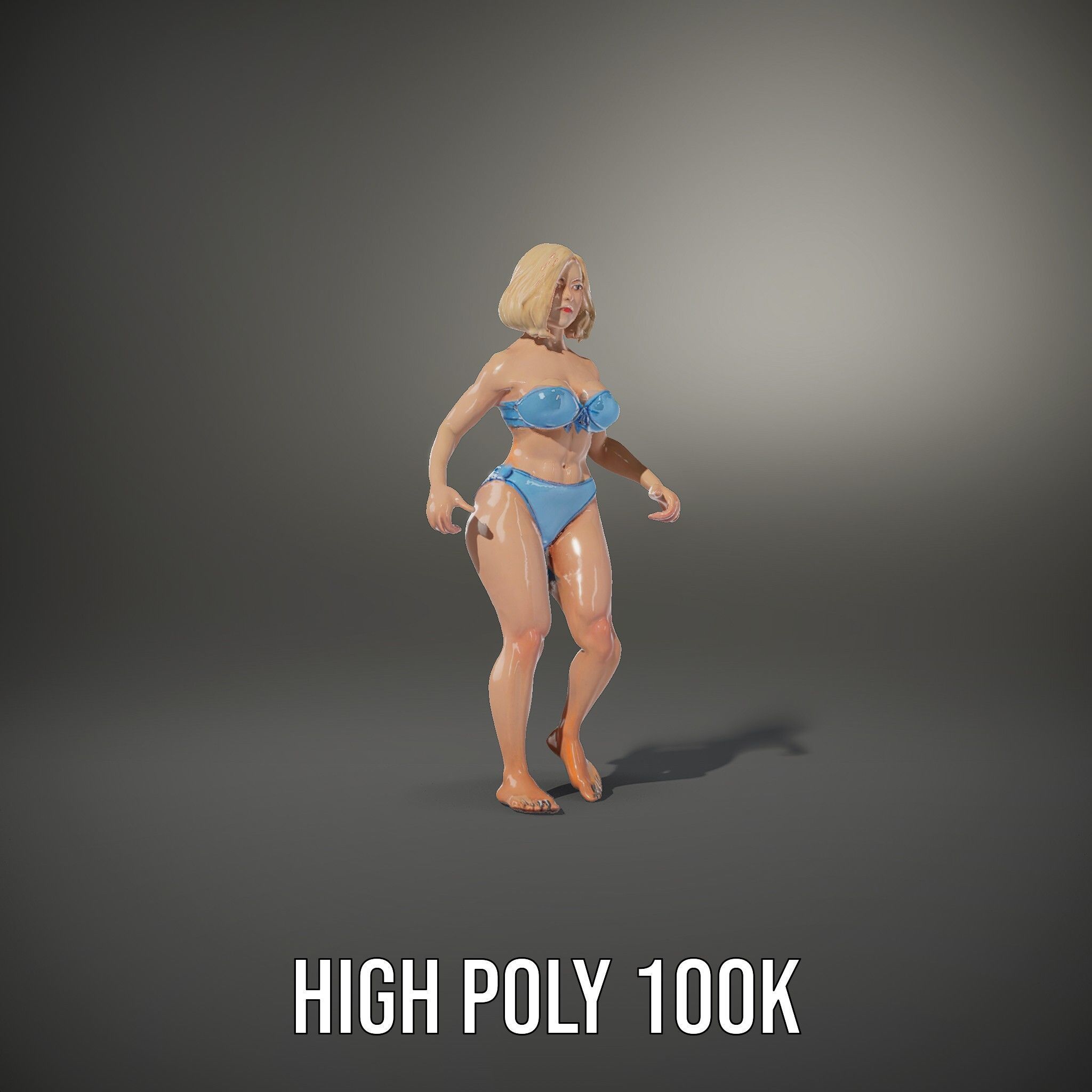 Blonde Female Model in Blue Bikini Rigged and Animated Low-poly 3D model_9