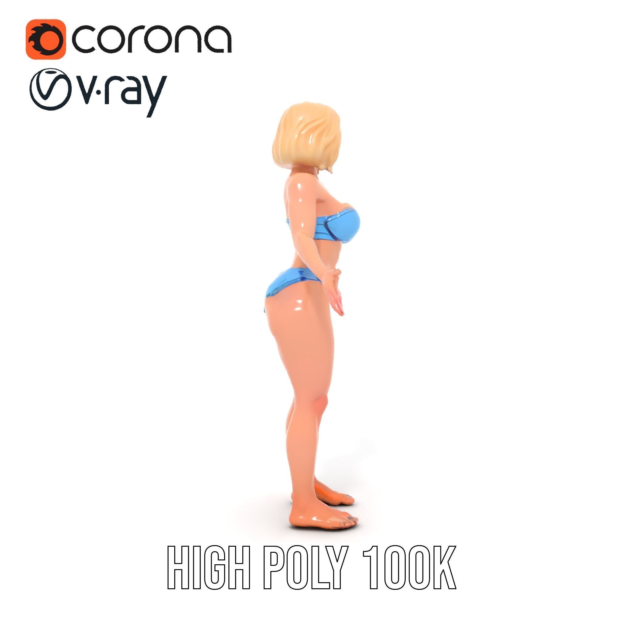 Blonde Female Model in Blue Bikini Rigged and Animated Low-poly 3D model_29