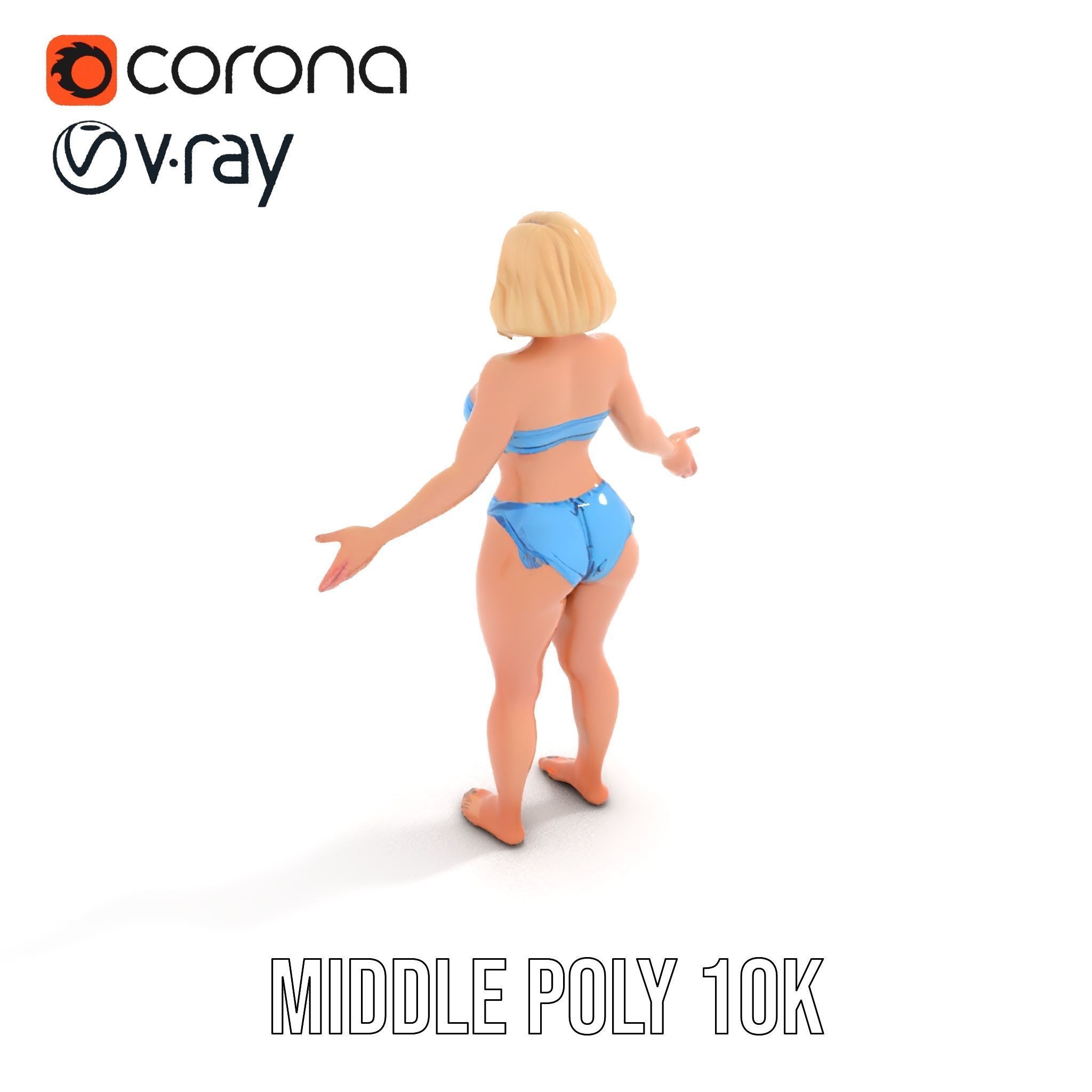 Blonde Female Model in Blue Bikini Rigged and Animated Low-poly 3D model_16