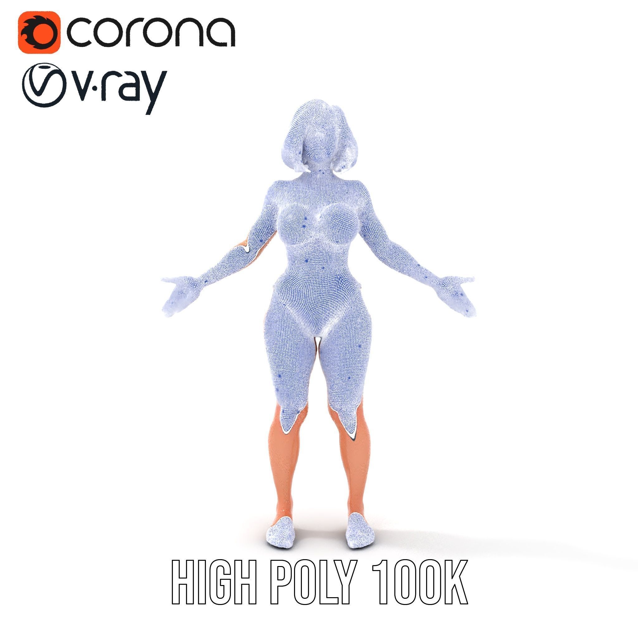 Blonde Female Model in Blue Bikini Rigged and Animated Low-poly 3D model_32