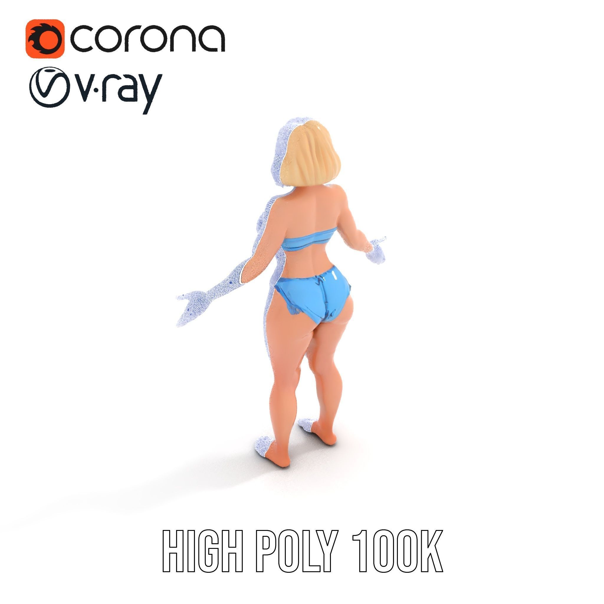Blonde Female Model in Blue Bikini Rigged and Animated Low-poly 3D model_34