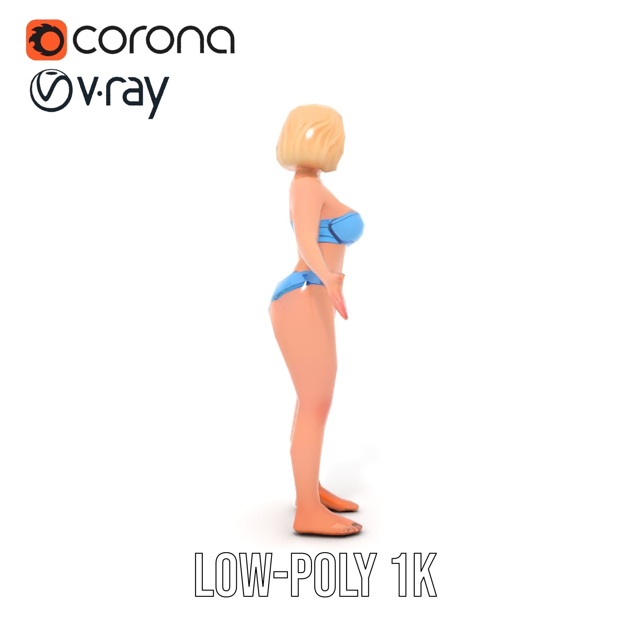 Blonde Female Model in Blue Bikini Rigged and Animated Low-poly 3D model_14