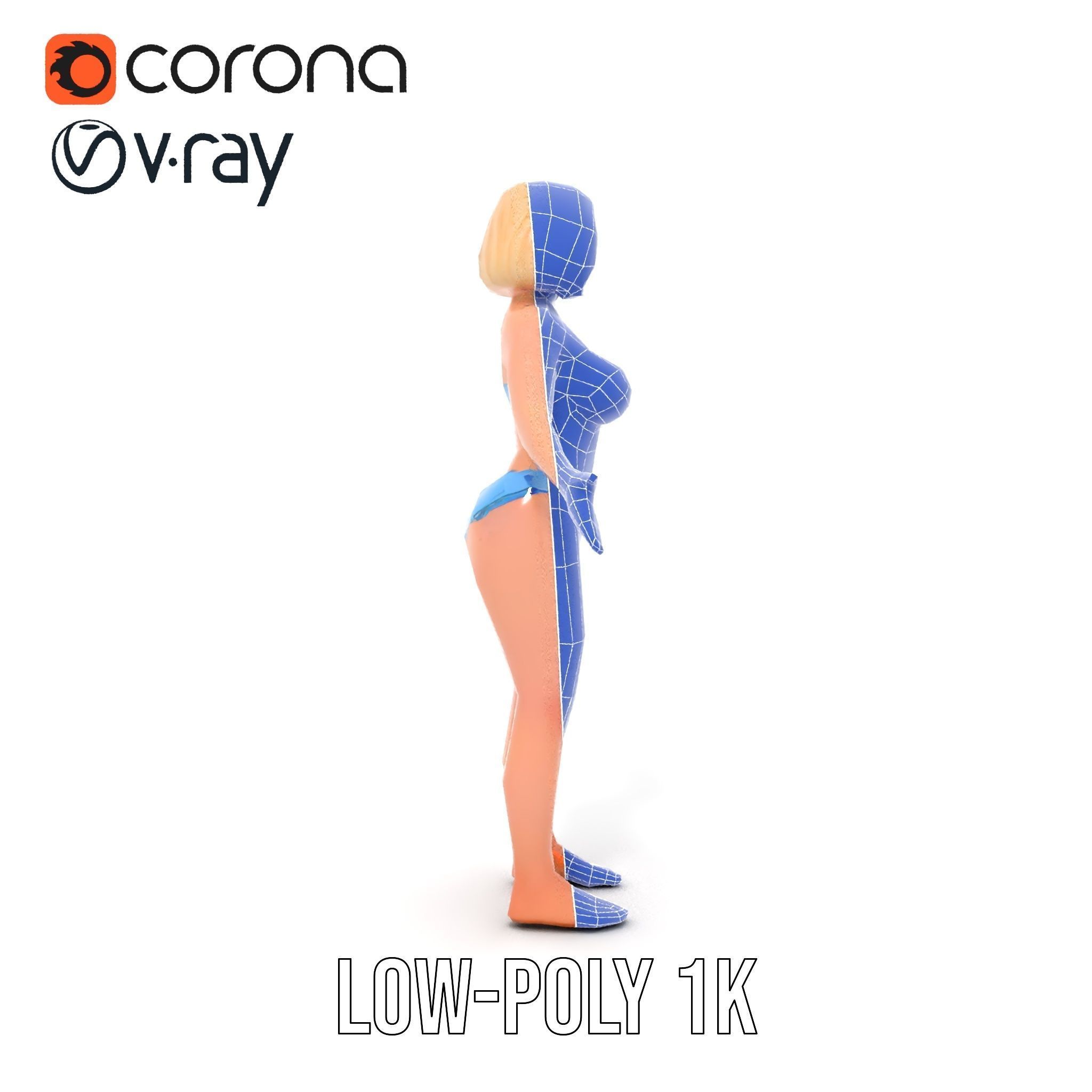 Blonde Female Model in Blue Bikini Rigged and Animated Low-poly 3D model_28