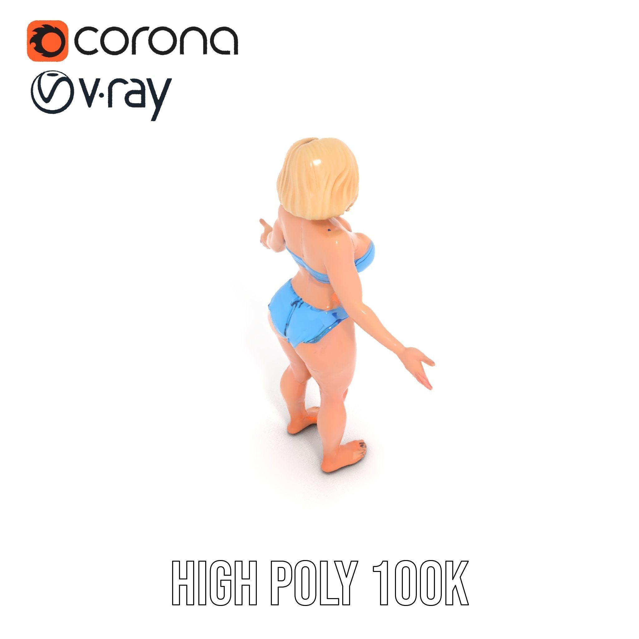 Blonde Female Model in Blue Bikini Rigged and Animated Low-poly 3D model_23