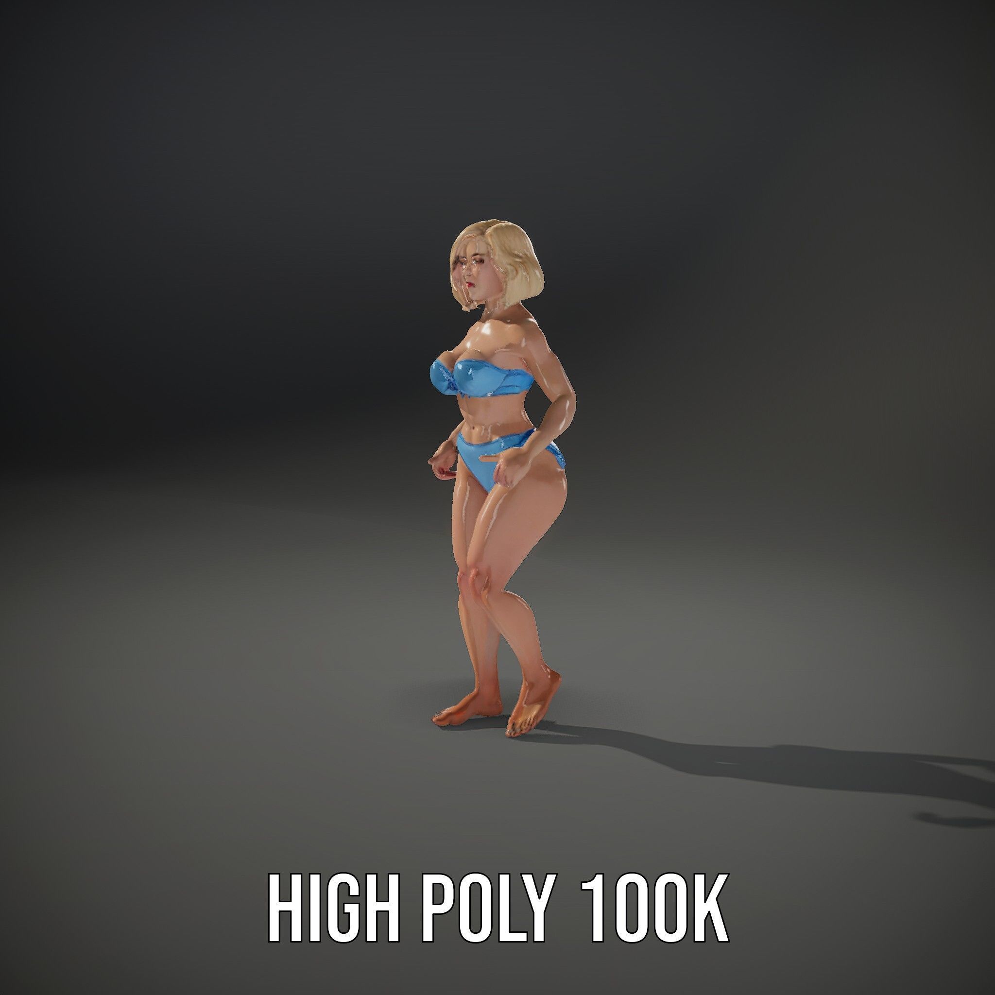 Blonde Female Model in Blue Bikini Rigged and Animated Low-poly 3D model_12