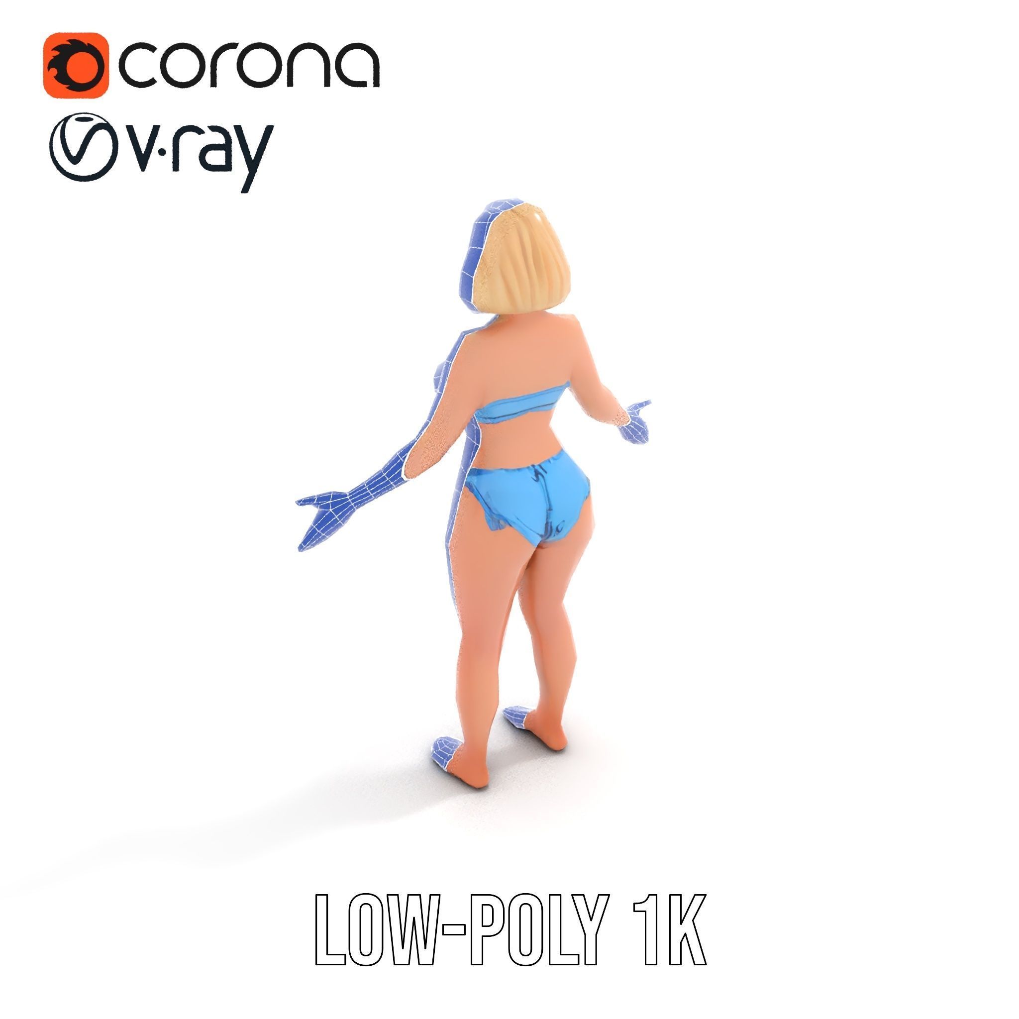 Blonde Female Model in Blue Bikini Rigged and Animated Low-poly 3D model_11