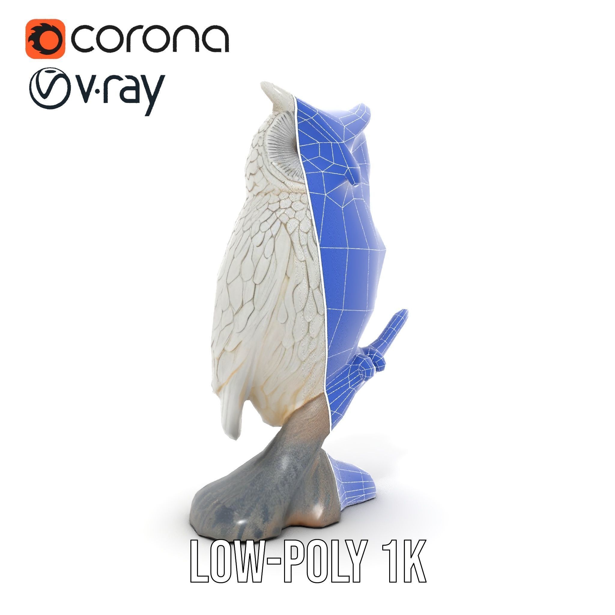 Snowy Owl Sculpture Model Pack Low-poly 3D model_23