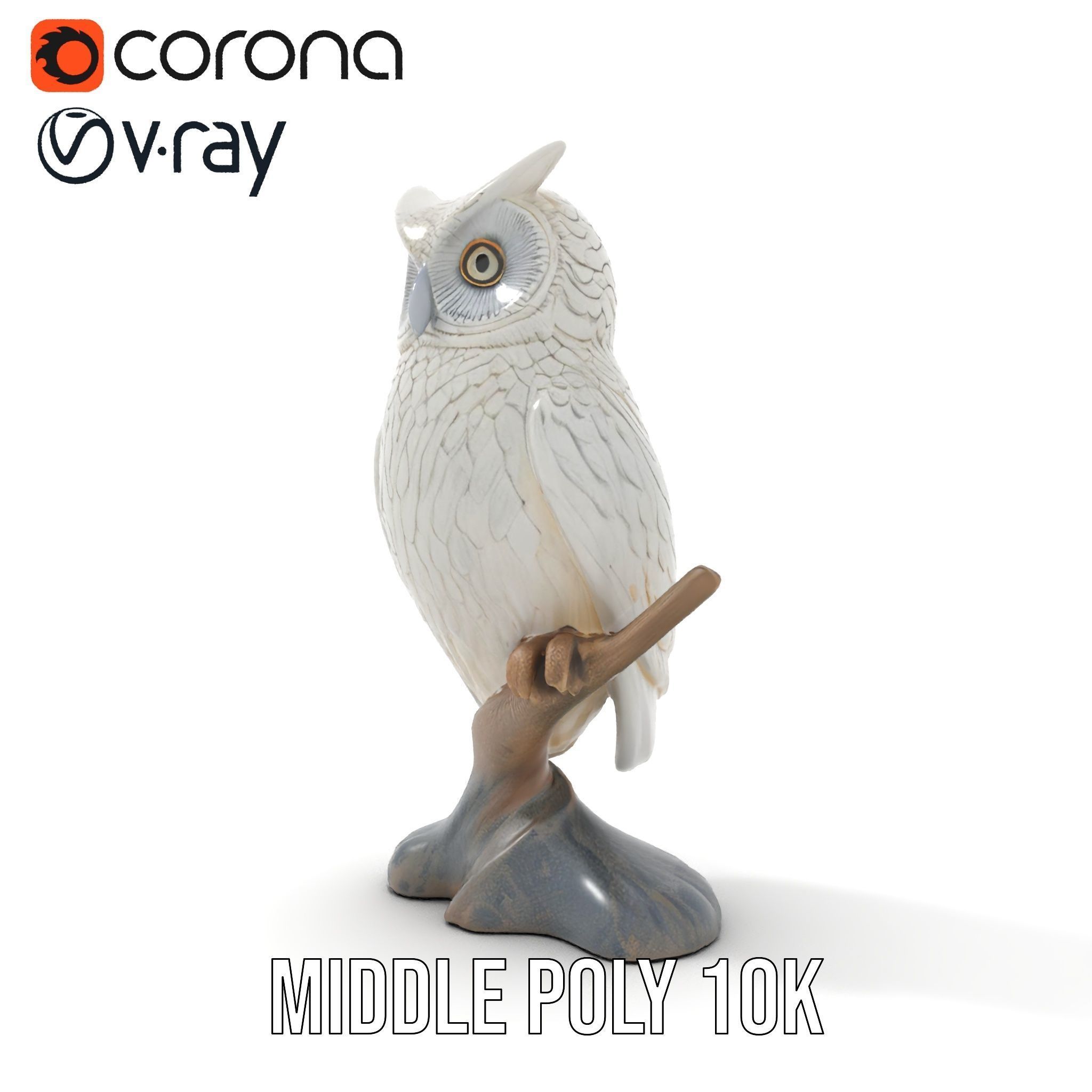 Snowy Owl Sculpture Model Pack Low-poly 3D model_13