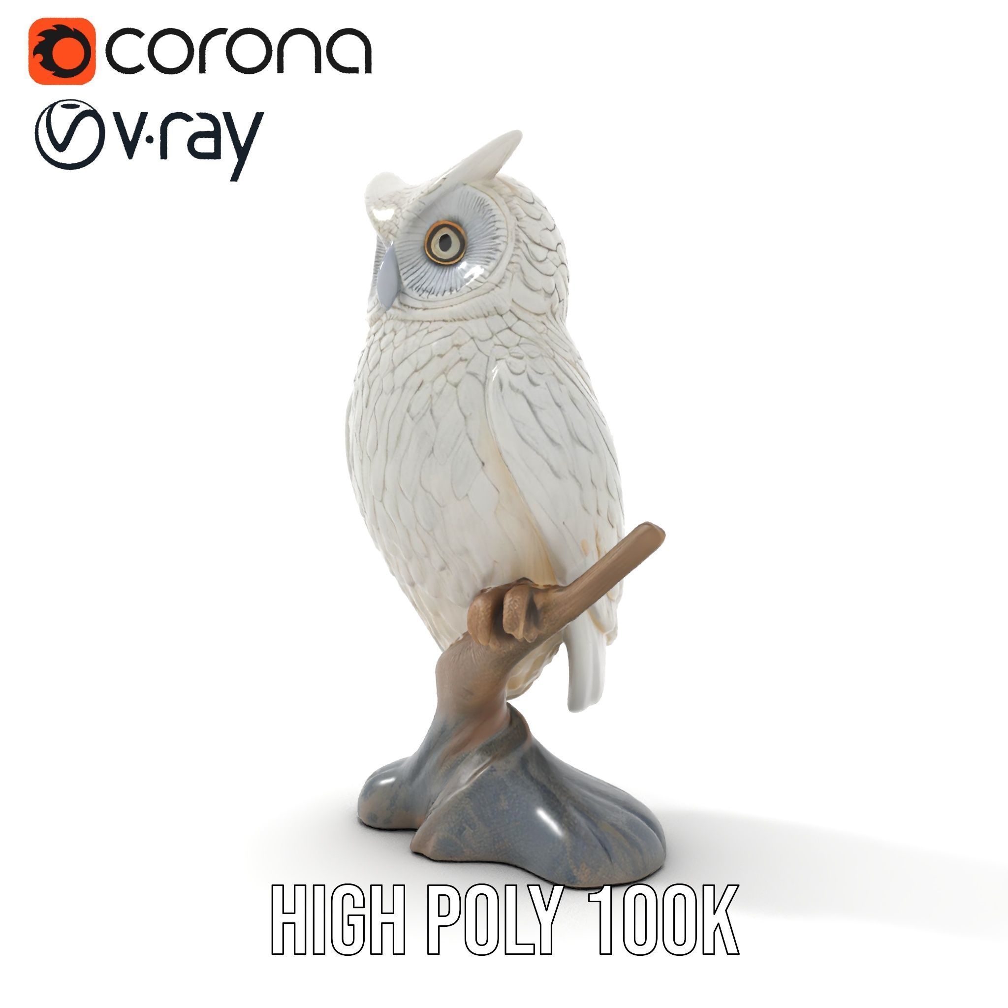 Snowy Owl Sculpture Model Pack Low-poly 3D model_26