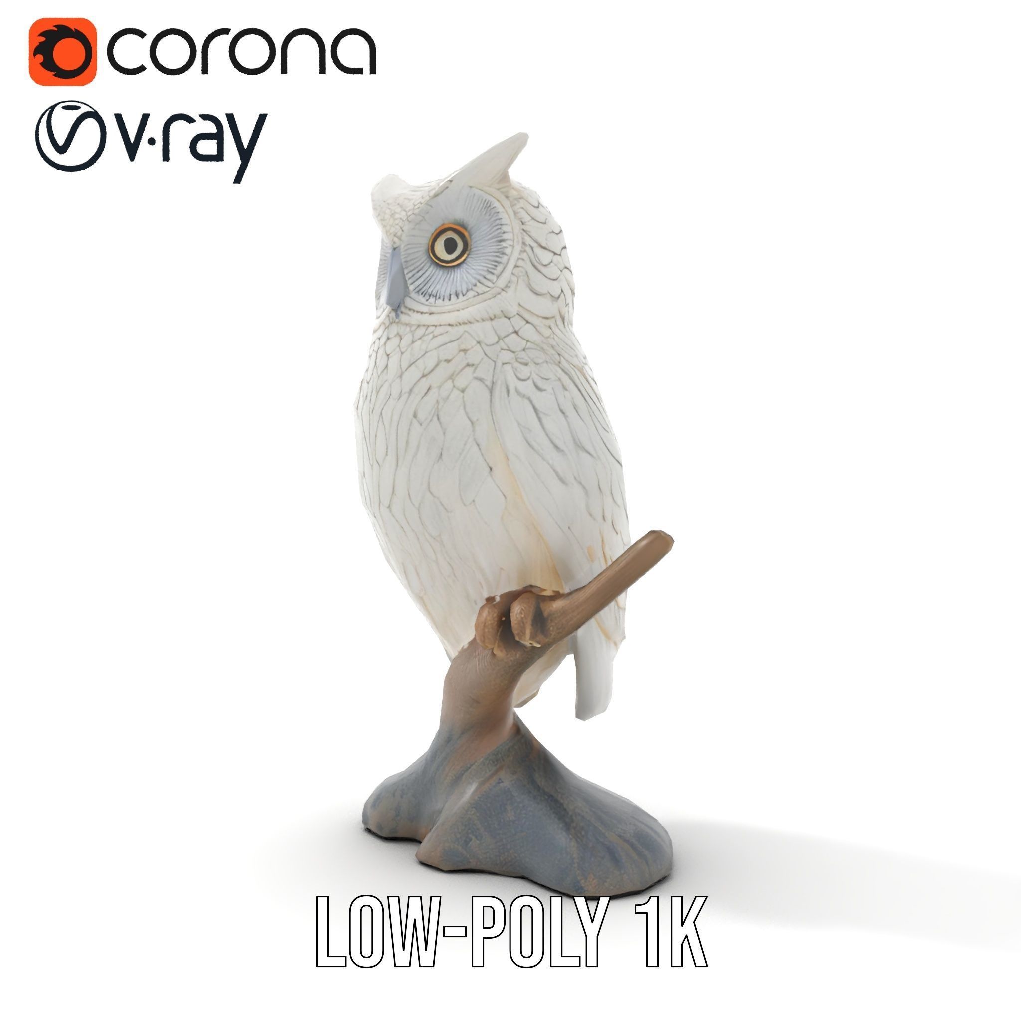 Snowy Owl Sculpture Model Pack Low-poly 3D model_9