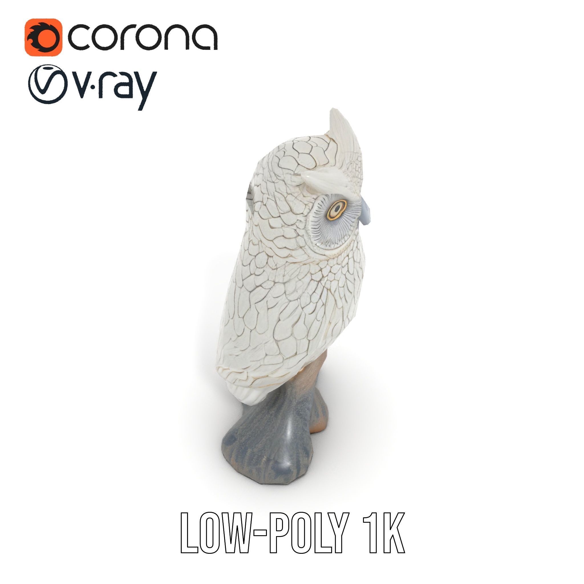 Snowy Owl Sculpture Model Pack Low-poly 3D model_7