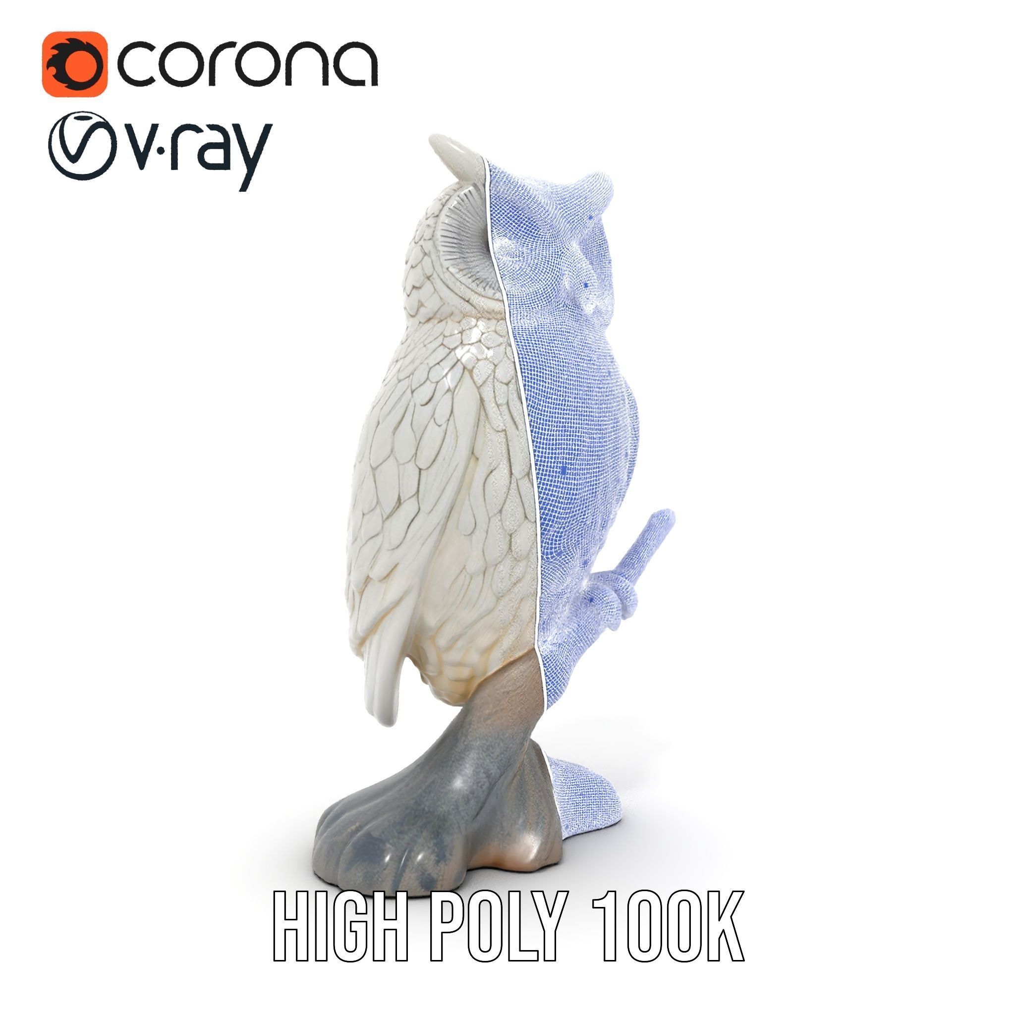 Snowy Owl Sculpture Model Pack Low-poly 3D model_29
