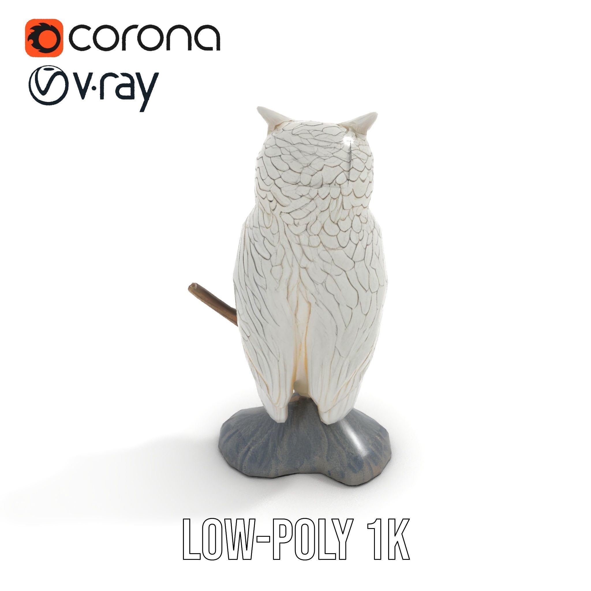 Snowy Owl Sculpture Model Pack Low-poly 3D model_12