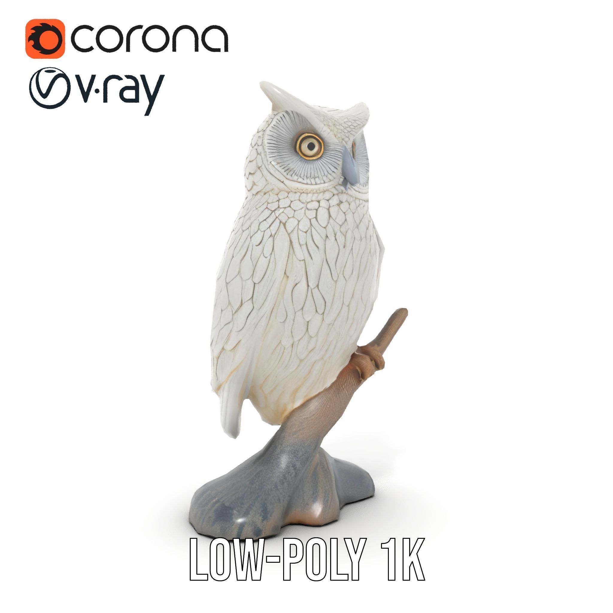 Snowy Owl Sculpture Model Pack Low-poly 3D model_20