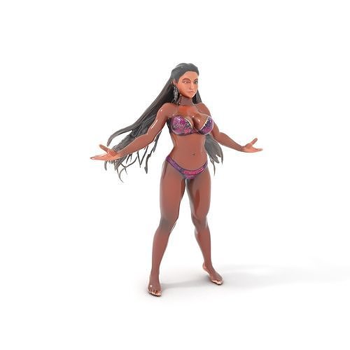 Tropical Beauty Bikini Character Rigged and Animated Low-poly 3D model