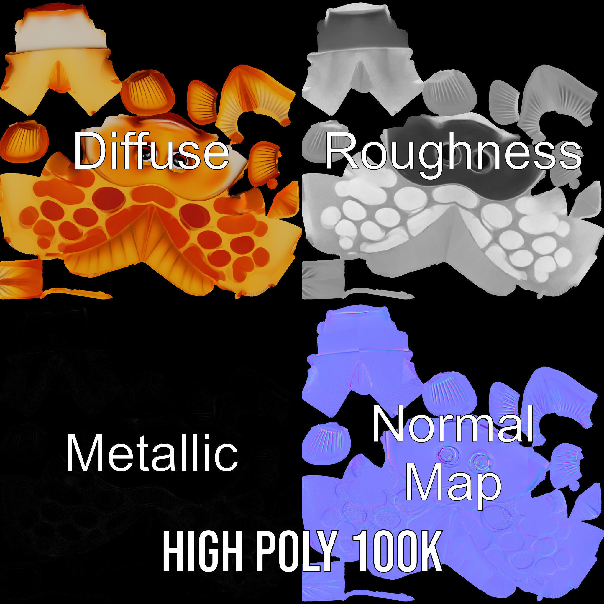 Cartoon Goldfish Model Pack with Vibrant Colors Low-poly 3D model_3