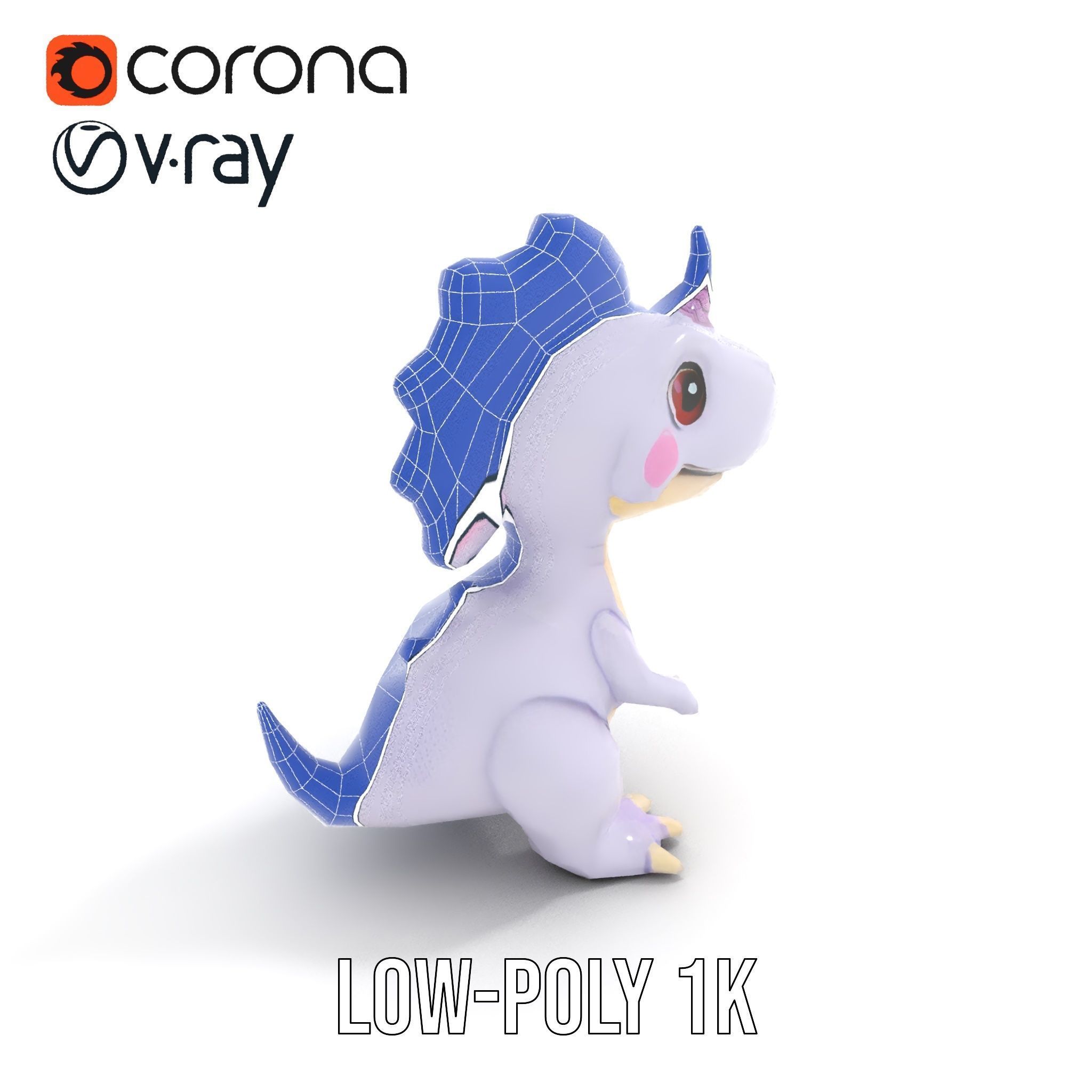 Cute Cartoon Dinosaur Model Pack Low-poly 3D model_22