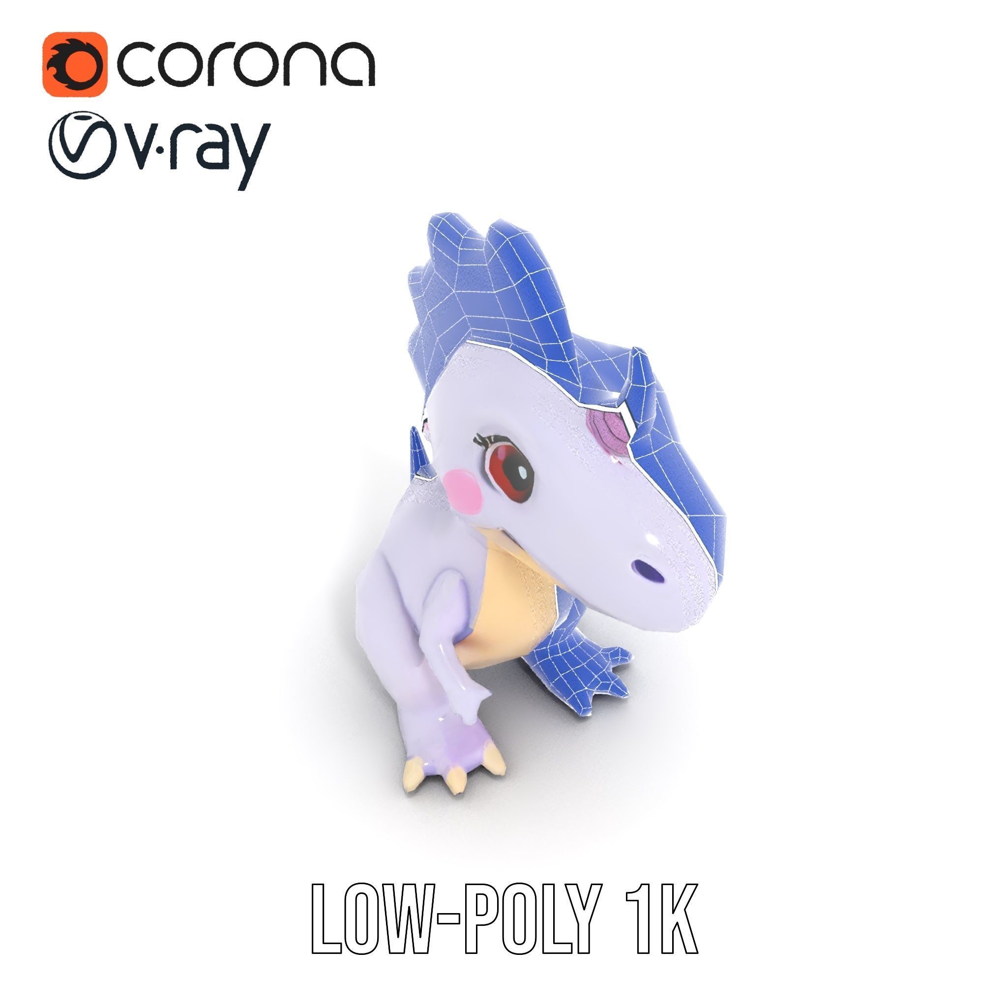 Cute Cartoon Dinosaur Model Pack Low-poly 3D model_28