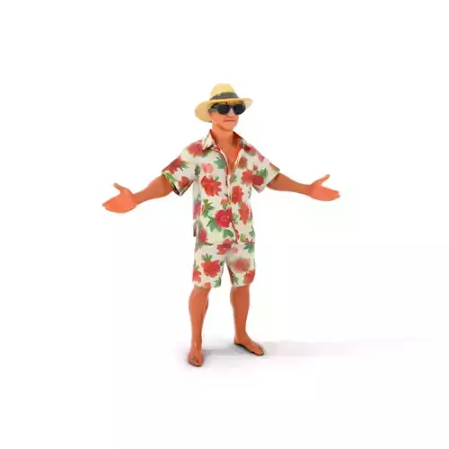 Summer Tourist Character Rigged and Animated in Hawaiian Outfit Low-poly 3D model