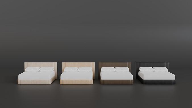 Kyoto Platform Bed 3D Model Greige Natural Brown Black Fir Wood 3D model