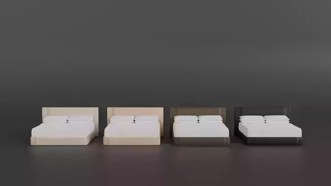 Kyoto Platform Bed 3D Model Greige Natural Brown Black Fir Wood