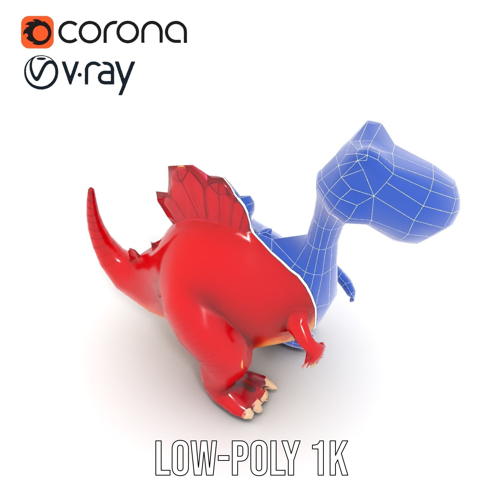 Cute Cartoon Dinosaur Model Pack Low-poly 3D model_12