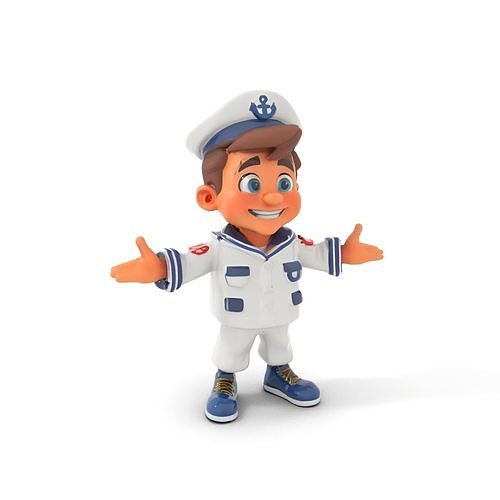 Cheerful Sailor Boy Character Rigged and Animated Low-poly 3D model