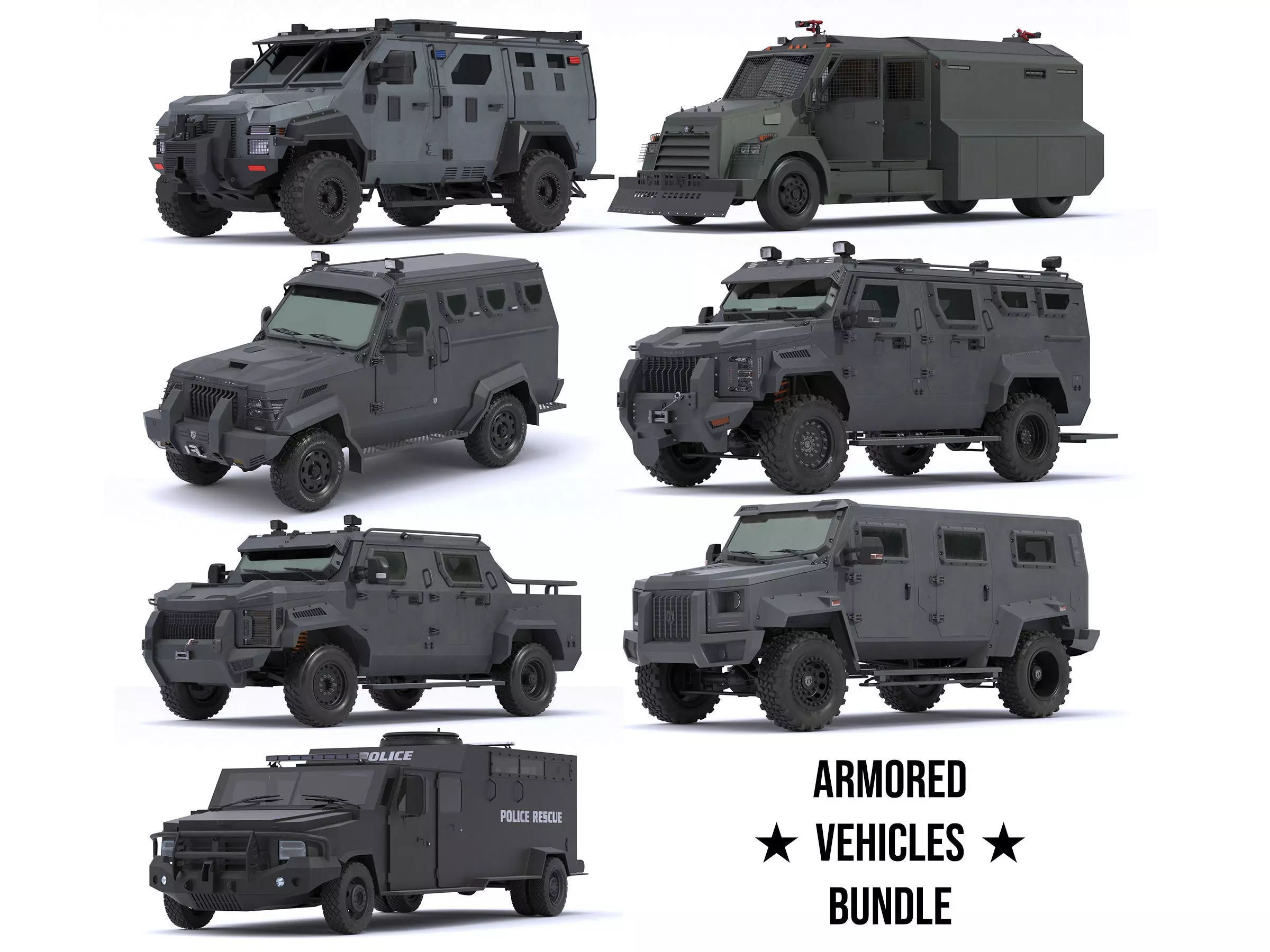Armored Police and Military Vehicles Bundle Alpine Series 3D model_0