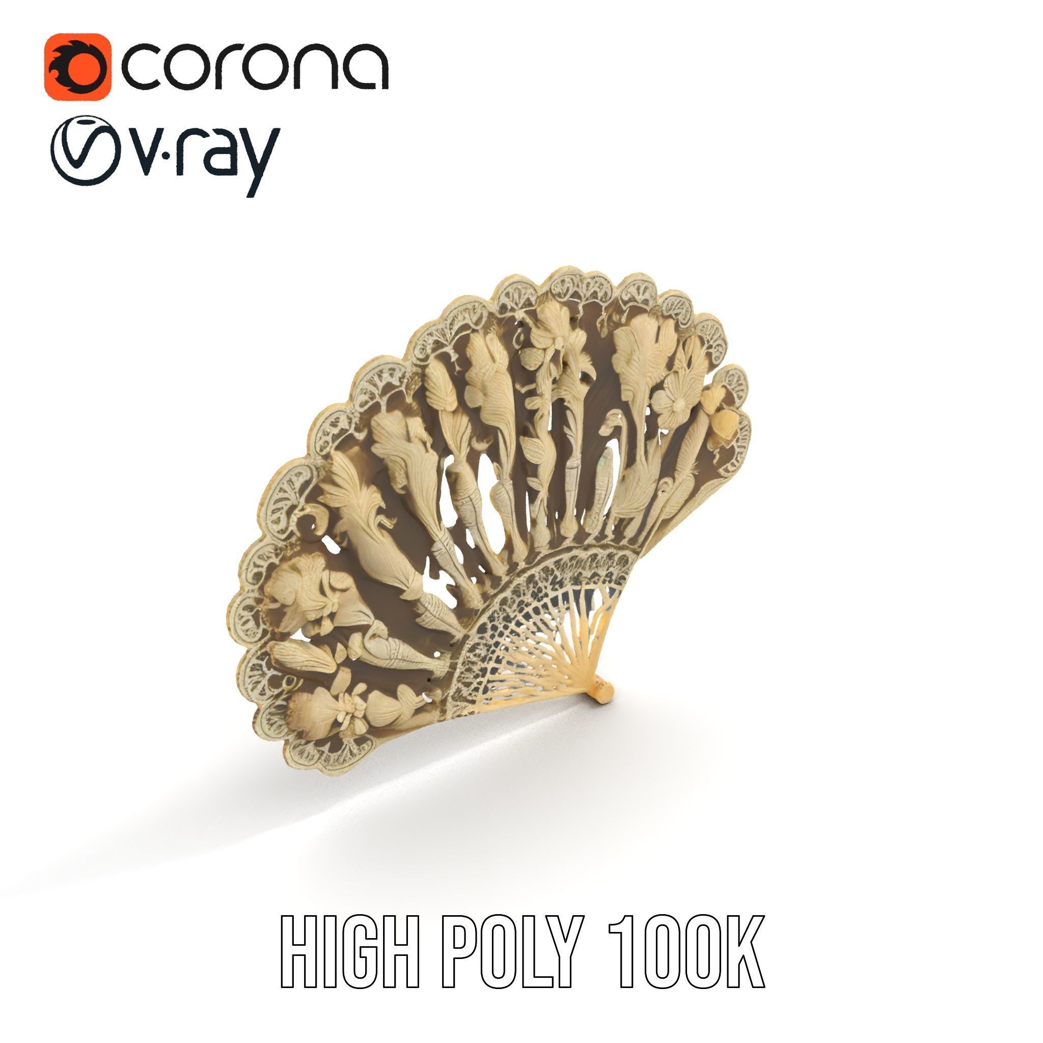 Ornate Lace Fan Decorative Model Pack Low-poly 3D model_14