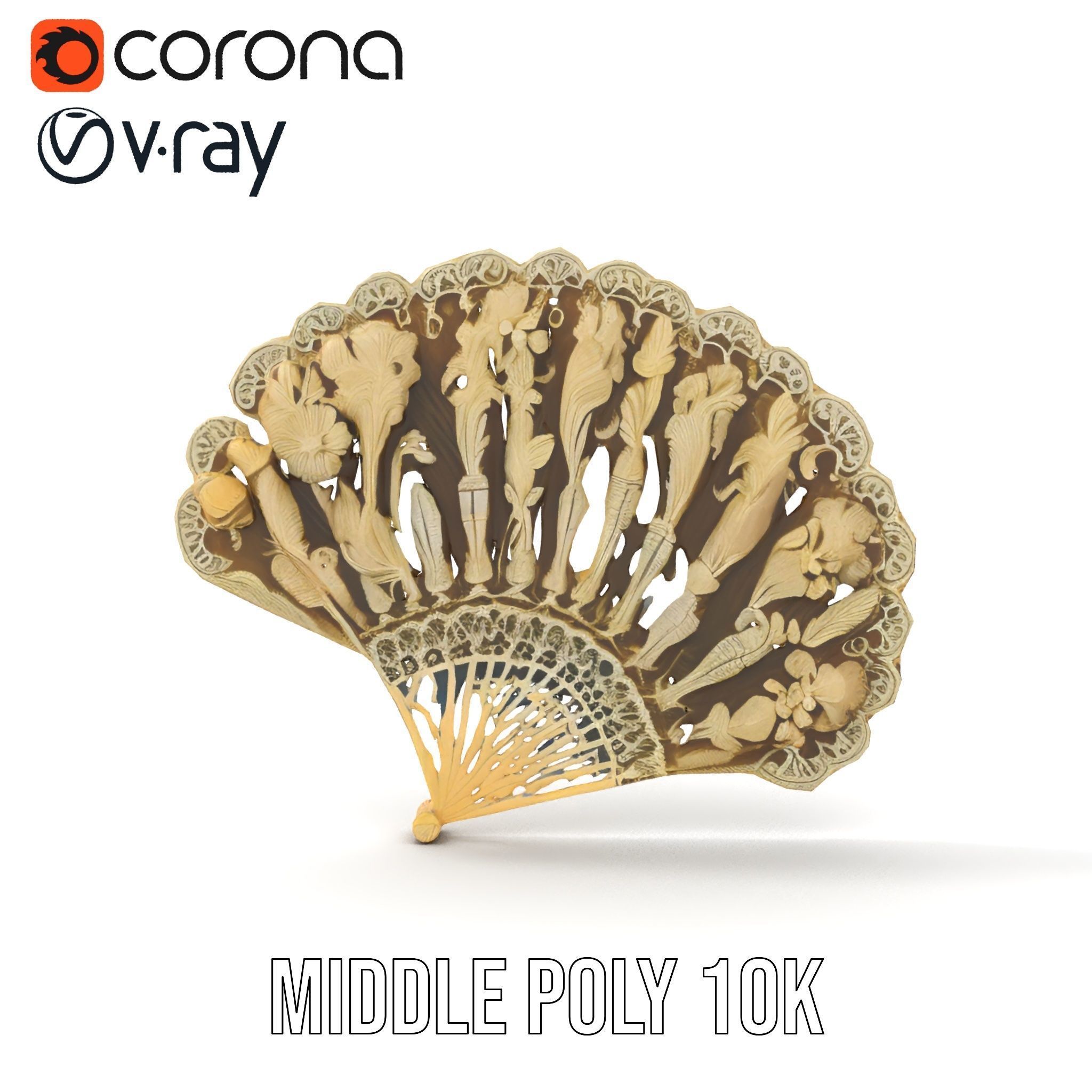 Ornate Lace Fan Decorative Model Pack Low-poly 3D model_12