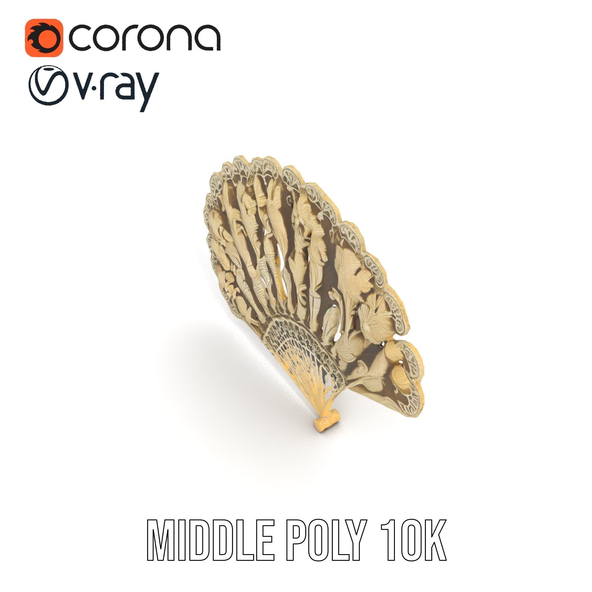 Ornate Lace Fan Decorative Model Pack Low-poly 3D model_6