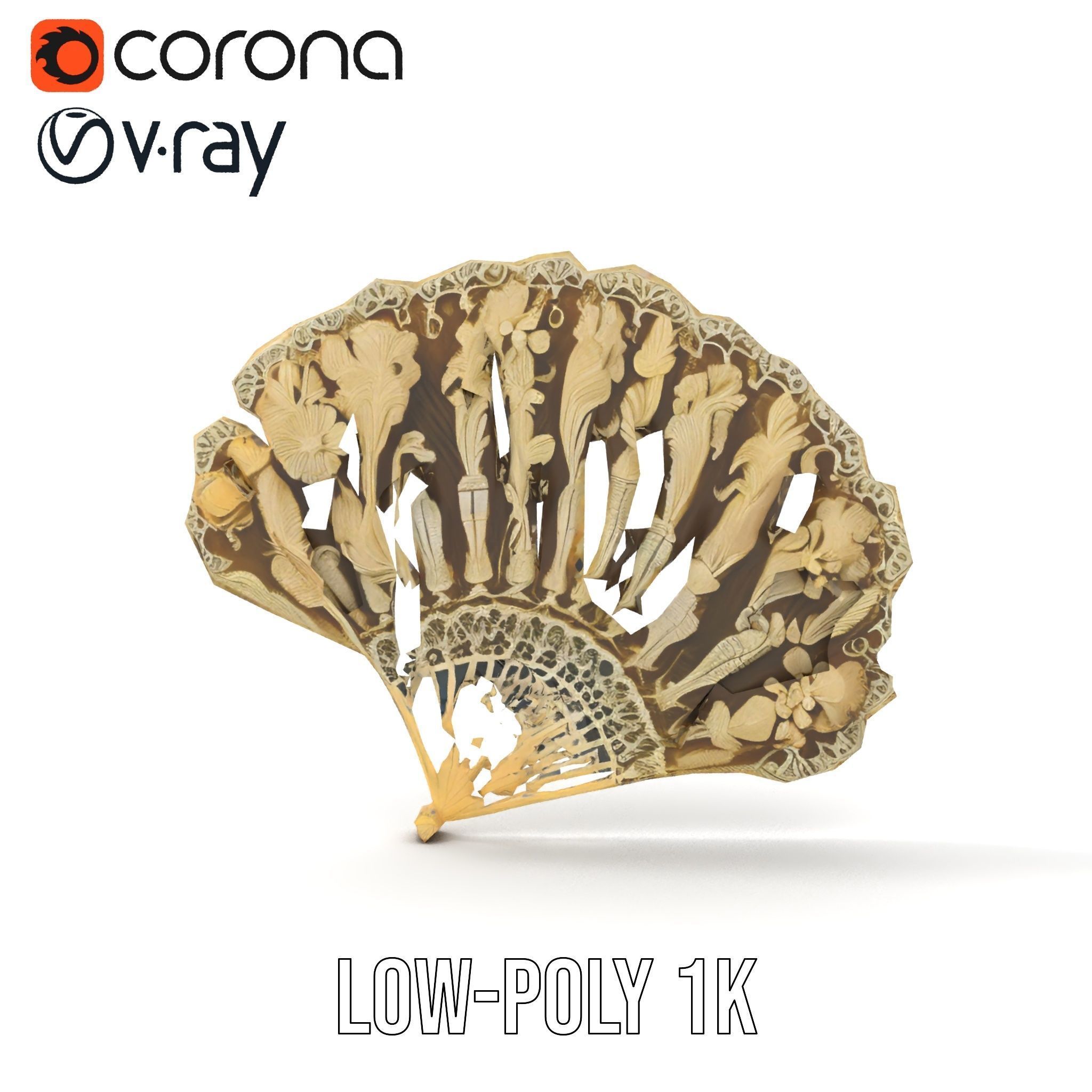 Ornate Lace Fan Decorative Model Pack Low-poly 3D model_19